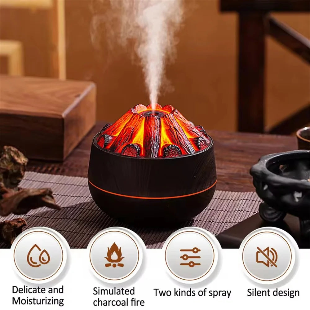 🔥Charcoal Flame Essential Oil Diffuser – 300ml Ultrasonic Humidifier with Simulated Fire, Night Light & Dual Mist Modes | Aromatherapy for Game Rooms, Offices & Bedrooms – Geek Findings