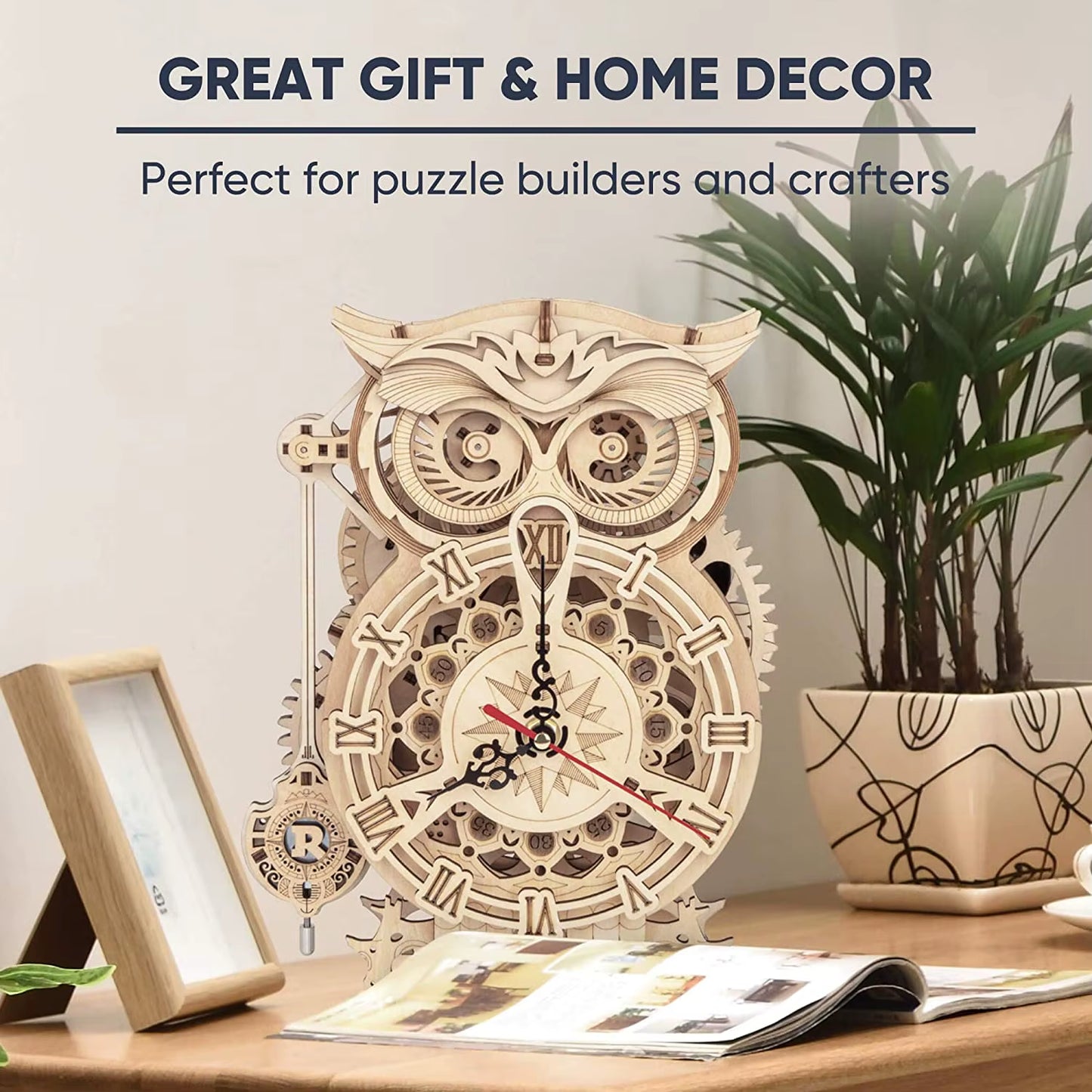 ROKR Owl Clock 3D Wooden Puzzle Kit – Functional DIY Clock with Bell Timer | 161-Piece Model for Adults & Teens | Geek Findings