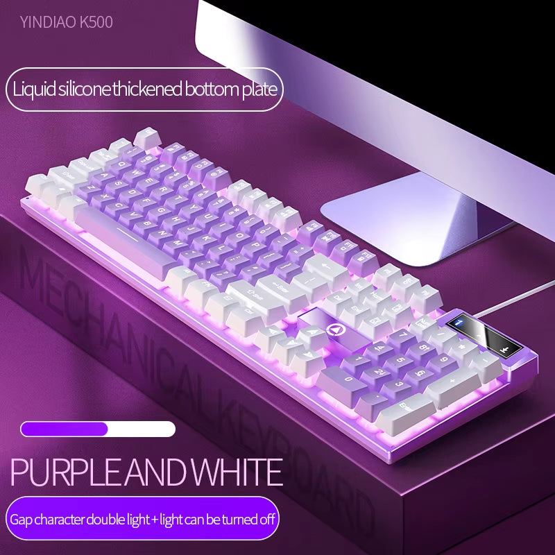 🌸⌨️K500 Wired Gaming Keyboard – 104-Key Full Size | Pink & White Keycaps | USB Plug-and-Play | Waterproof Backlit Keyboard for Laptop, PC | Cherry Blossom Collection | Geek Findings
