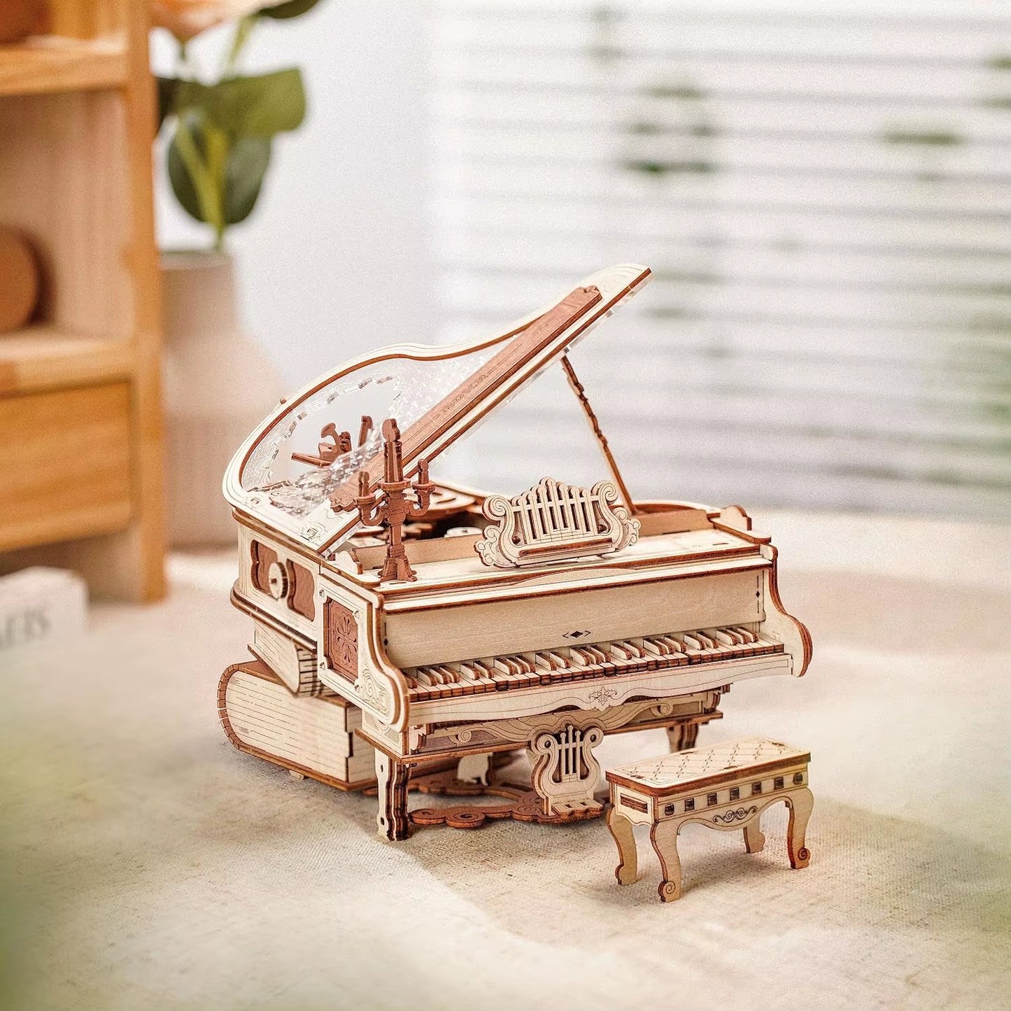 ROKR Magic Piano 3D Wooden Puzzle โ Mechanical DIY Music Box Model Kit with Moving Keys โ Aesthetic Desk Decor & Unique Gift for Adults