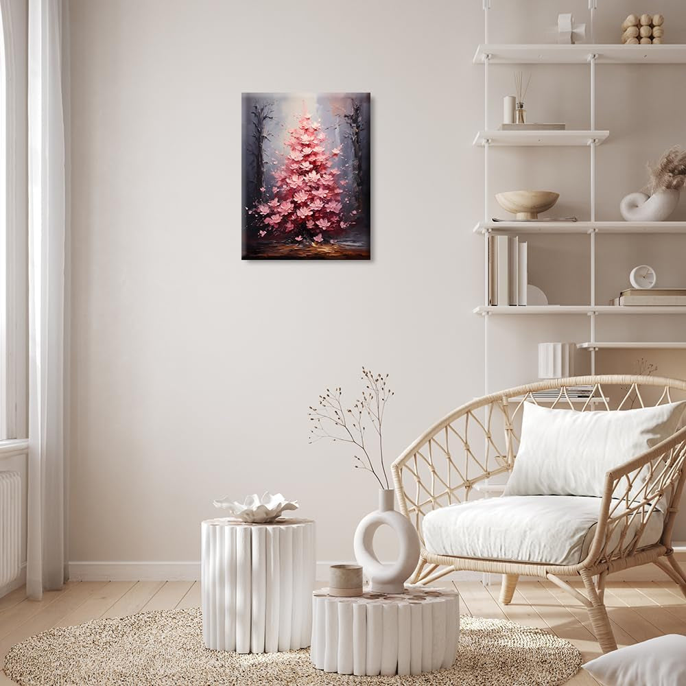 🌸🎨 Spring Cherry Blossom Abstract Floral Canvas Wall Art – Pink Plant Painting for Living Room, Office & Game Stations | 12"x16" | Ready to Hang | Geek Findings Cherry Blossom Collection