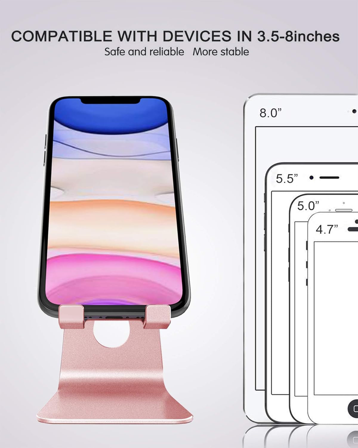 🌸📱Adjustable Aluminum Cell Phone Stand - 270° Multi-Angle Desktop Dock Holder | Compatible with iPhone 16, 15, 14, 13, 12, 11, Plus & More - Rose Gold