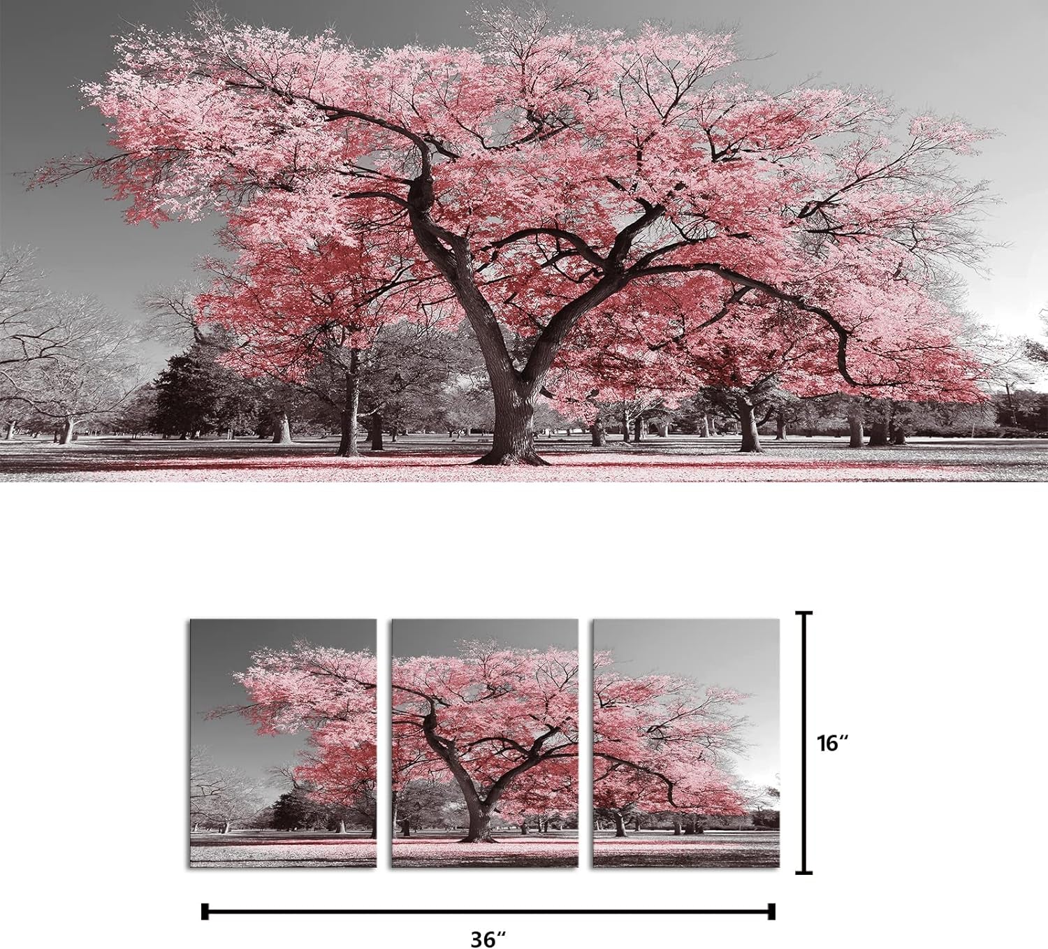 🌸Cherry Blossom Canvas Wall Art Set – Pink & Grey Modern Decor for Game Stations, Offices & Living Spaces | 3-Piece Framed, Ready to Hang | Geek Findings