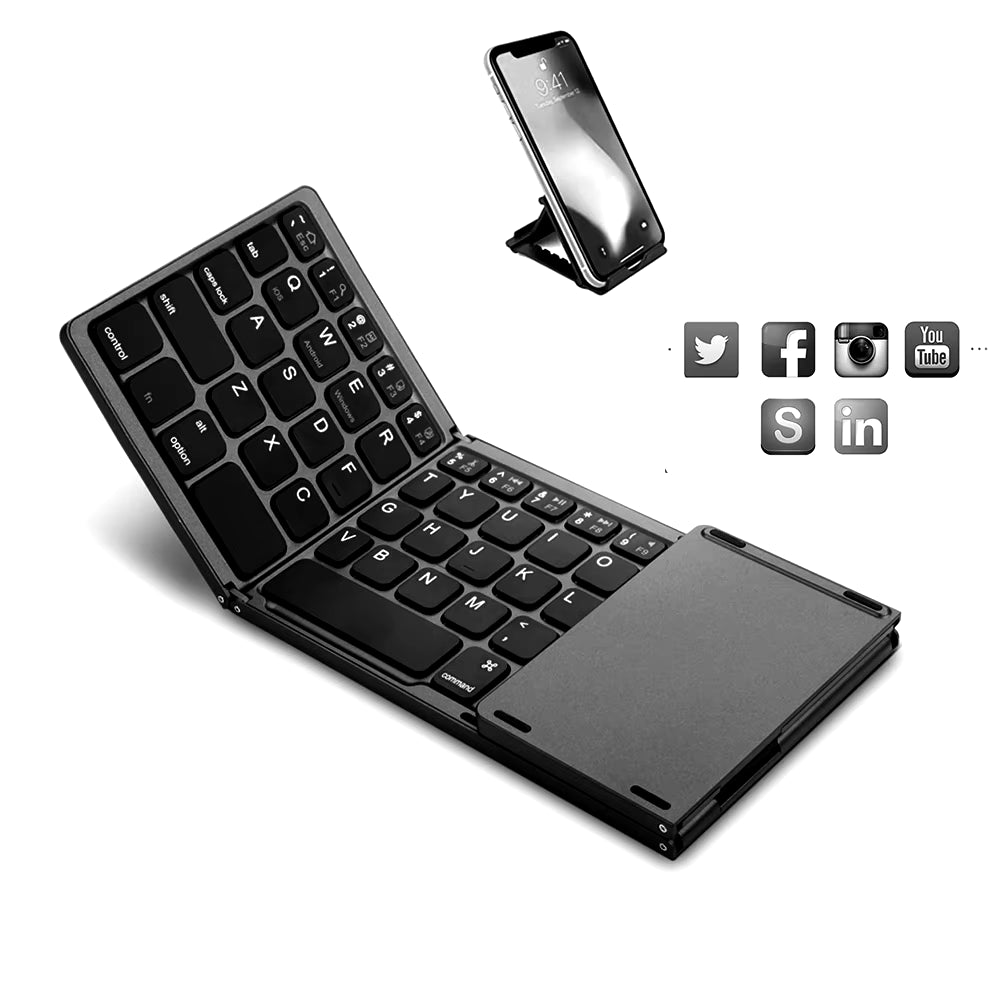 Foldable Wireless Bluetooth Keyboard with Touchpad – Ultra-Slim, Rechargeable & Travel-Ready