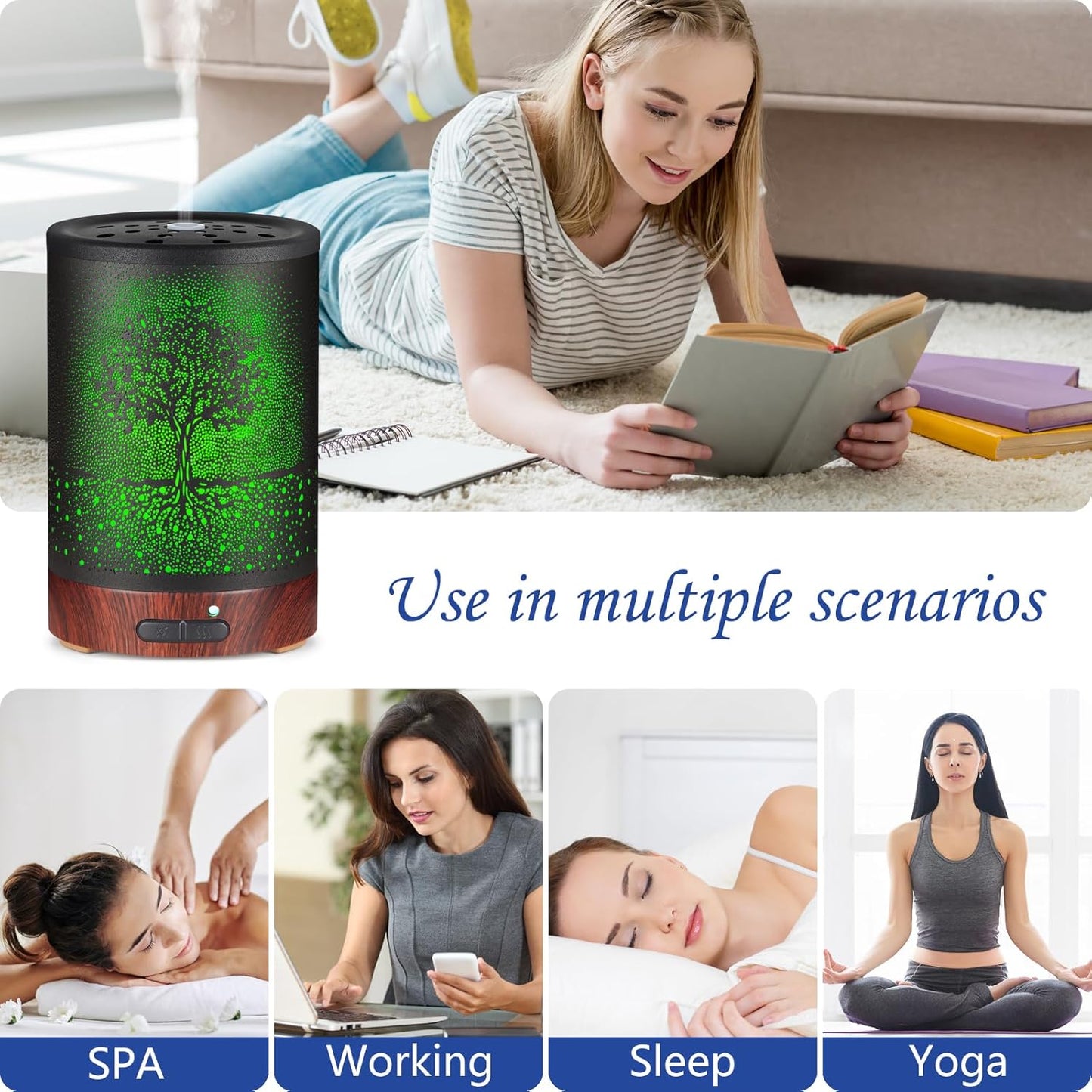๐ฟ Essential Oil Diffuser for Home & Office โ Ultrasonic Aromatherapy Mist Humidifier with 7 Color LED Lights & Auto Shut-Off