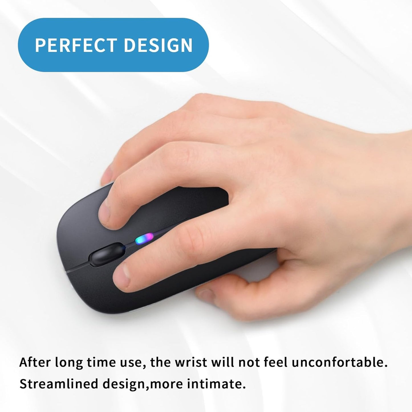 🖱️ Wireless Bluetooth Mouse with LED Lights – Silent, Rechargeable, Dual-Mode (BT 5.2 + 2.4GHz) | Ultra-Slim Tech Essential for Laptops, MacBooks, iPads & More – Black
