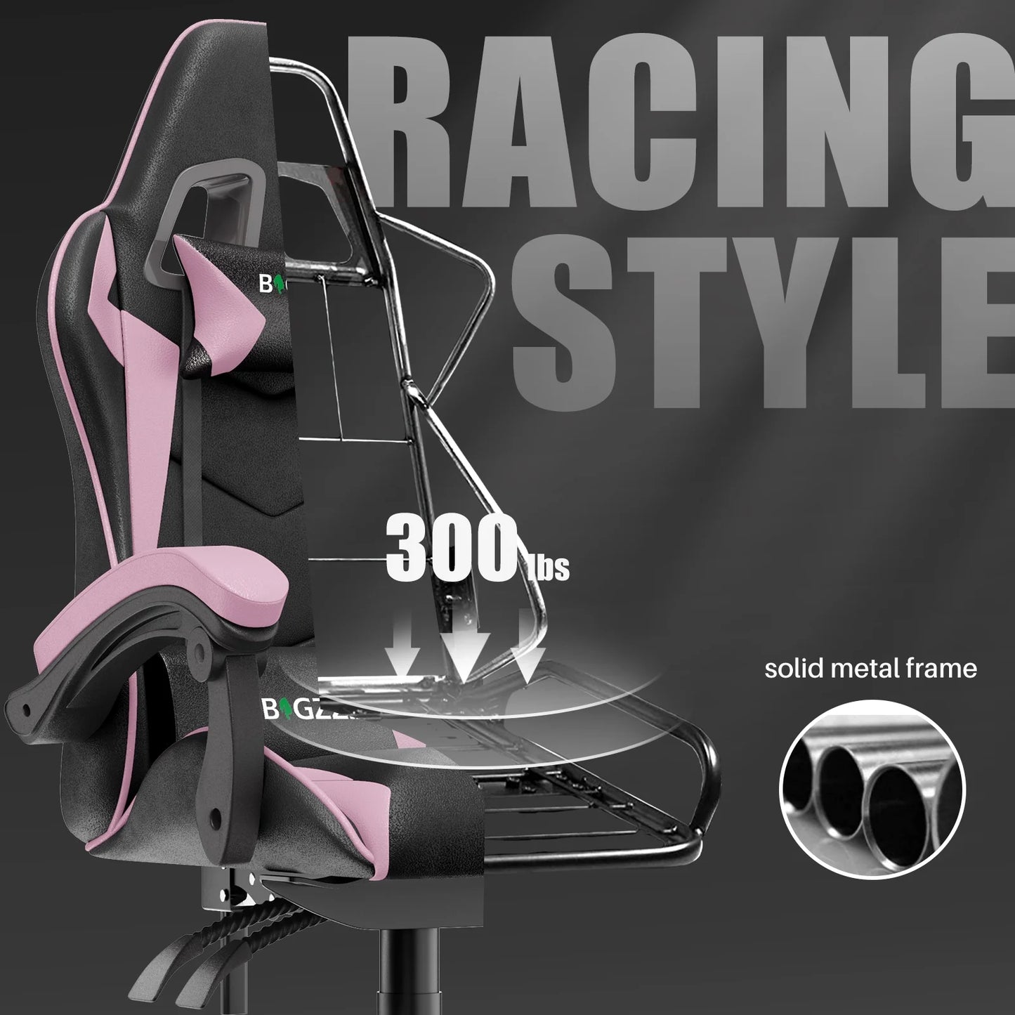 🌸🎮Bigzzia Pink & Black Racing Gaming Chair – Ergonomic Office Chair with Massage Lumbar Pillow, Adjustable Recline & Headrest | Cherry Blossom Collection | Geek Findings