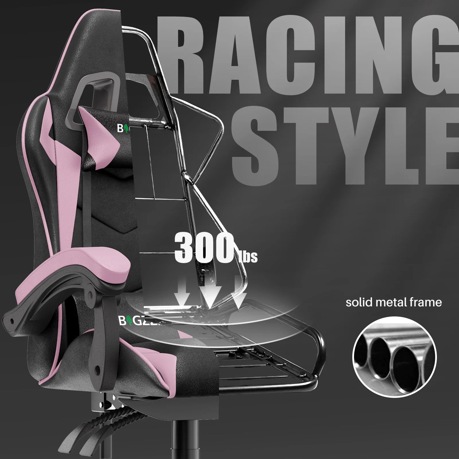 🌸🎮Bigzzia Pink & Black Racing Gaming Chair – Ergonomic Office Chair with Massage Lumbar Pillow, Adjustable Recline & Headrest | Cherry Blossom Collection | Geek Findings