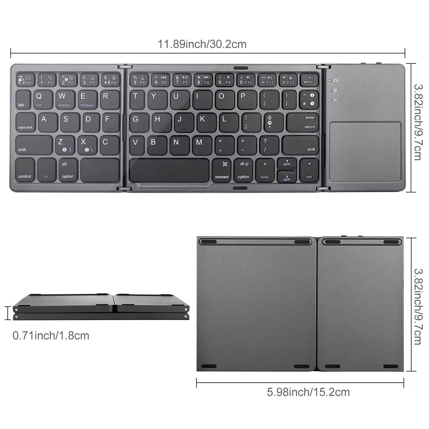 Foldable Wireless Bluetooth Keyboard with Touchpad – Ultra-Slim, Rechargeable & Travel-Ready