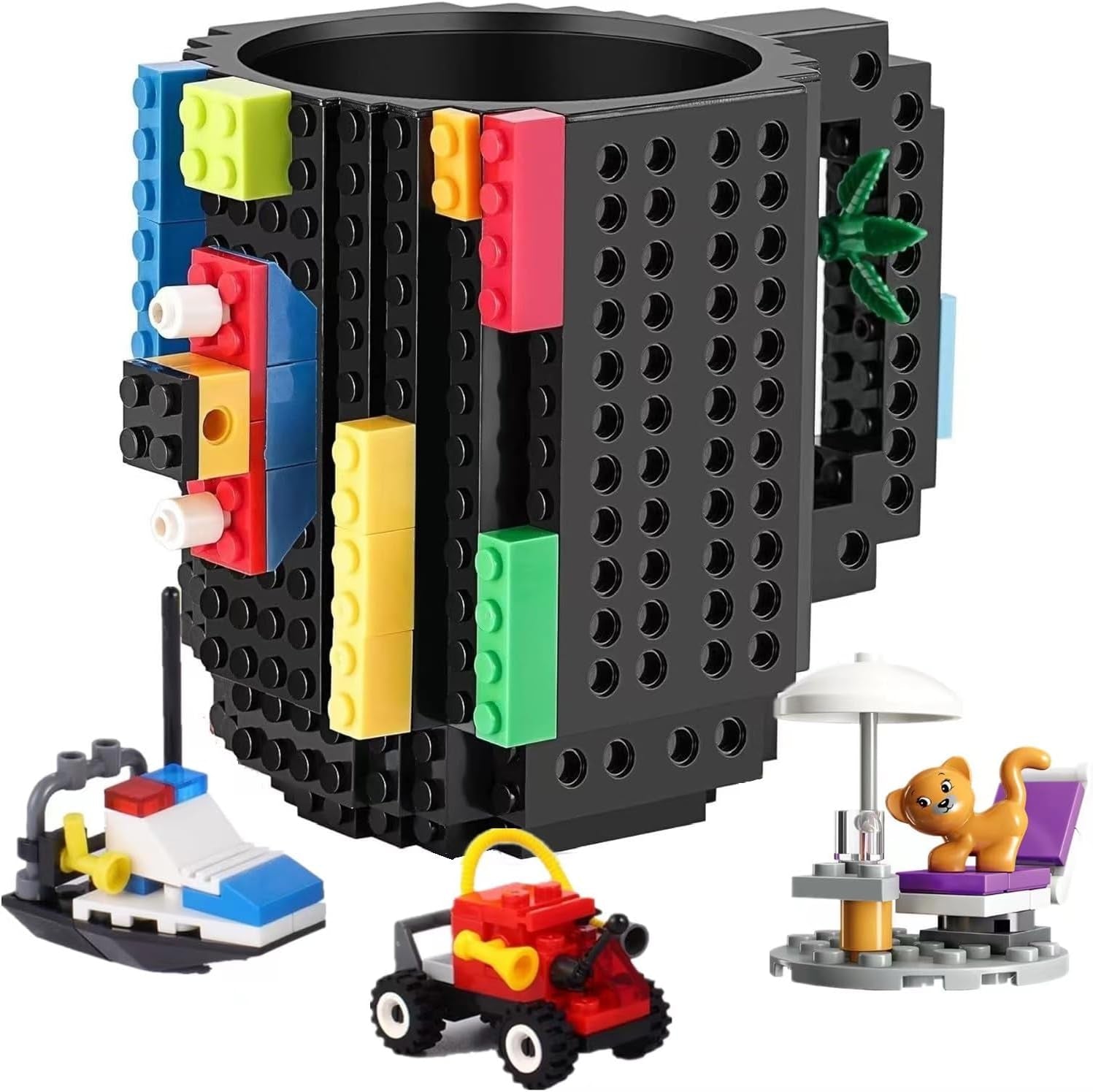 🧱☕Build-On Brick Coffee Mug – DIY Block-Compatible Cup for Adults & Kids | Creative Desk Toy, Geek Gift, Office Icebreaker | Includes Bonus Bricks | 15oz