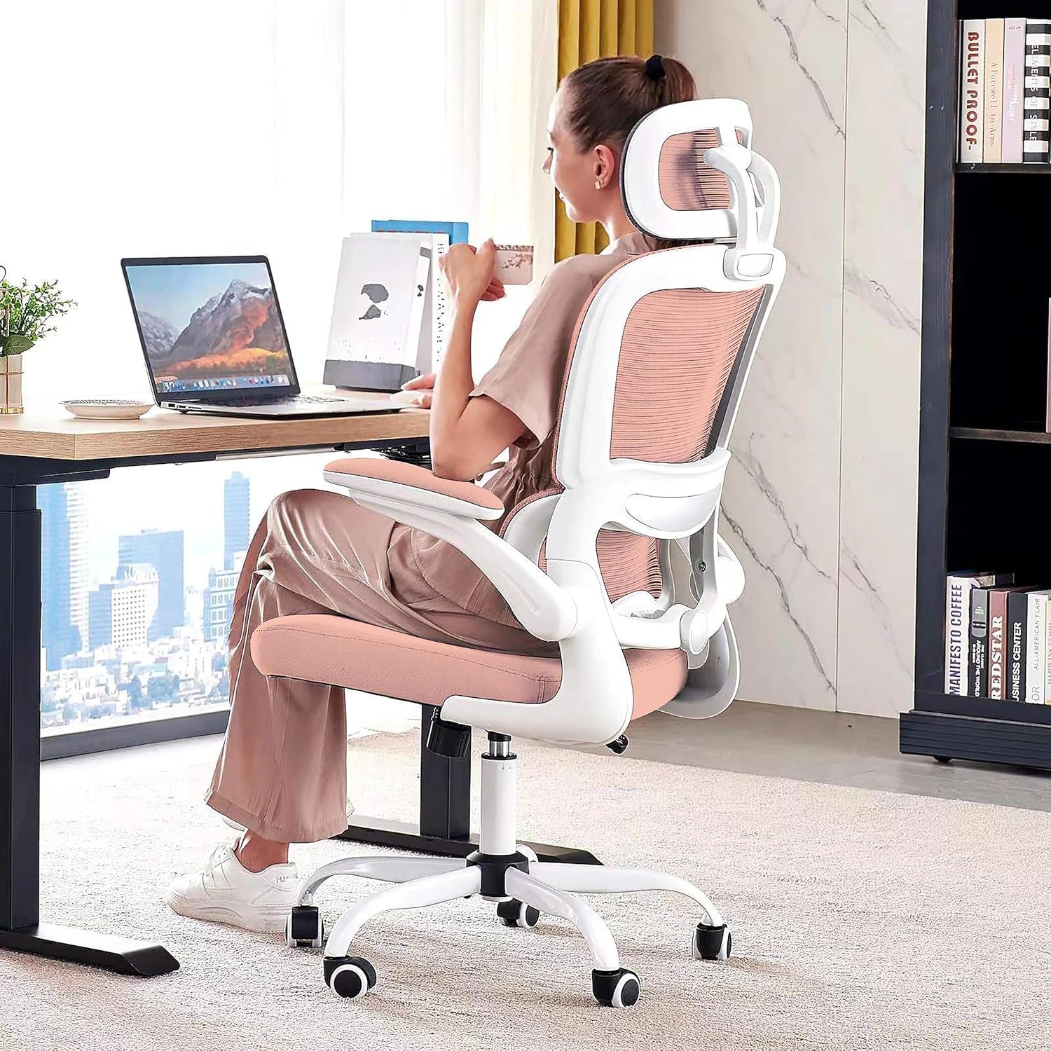 🌸Blossom Comfort: Pink Ergonomic Mesh Office Chair – High-Back Adjustable Desk & Gaming Chair (330 lbs Support) | Cherry Blossom Collection