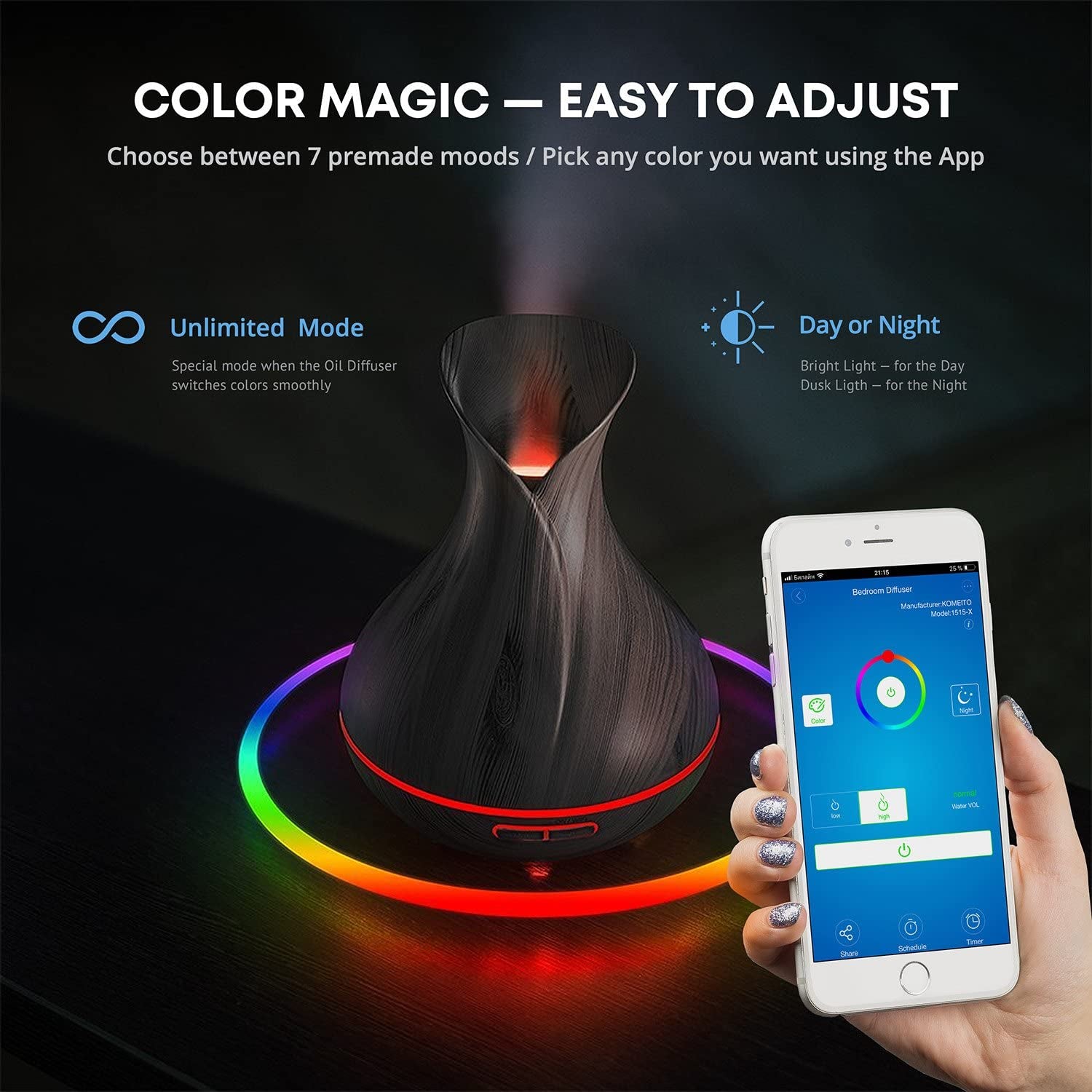 🧠 Smart WiFi Essential Oil Diffuser & Humidifier – 400ML Ultrasonic Cool Mist with Alexa & Google Home, App + Voice Control, LED Timer, Schedule Feature