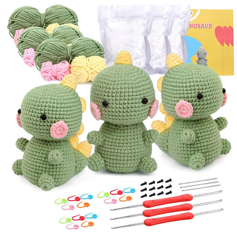 DIY Crochet Animal Kit for Beginners โ Plush Yarn Animal Craft Set (Dinosaur, Fox, Elephant, More) | Geeky Handmade Decor & Stress-Free Hobby for Adults & Teens