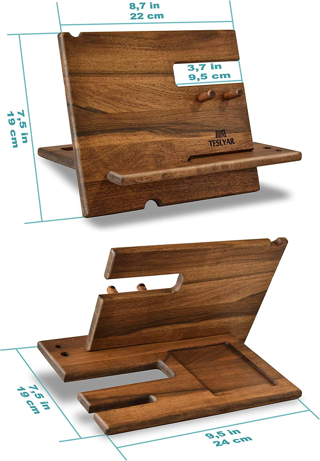 Walnut Wood Phone Docking Station for Men – Smart Organizer for Desk or Nightstand | Gift for Dad, Husband, Gamer, Tech Lover