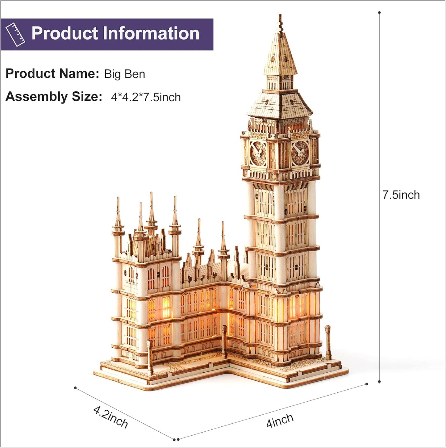 🧩 Big Ben 3D Wooden Puzzle Kit – Iconic London Landmark Model for Adults & Teens (14+)