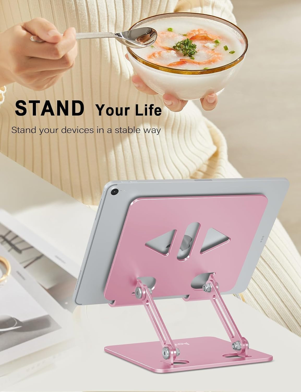 🌸Adjustable Aluminum Tablet Stand - Foldable Desk Holder for iPad Pro, Samsung Galaxy Tab, Kindle & More | 4-12" Tablets | Rose Gold – Cherry Blossom Collection