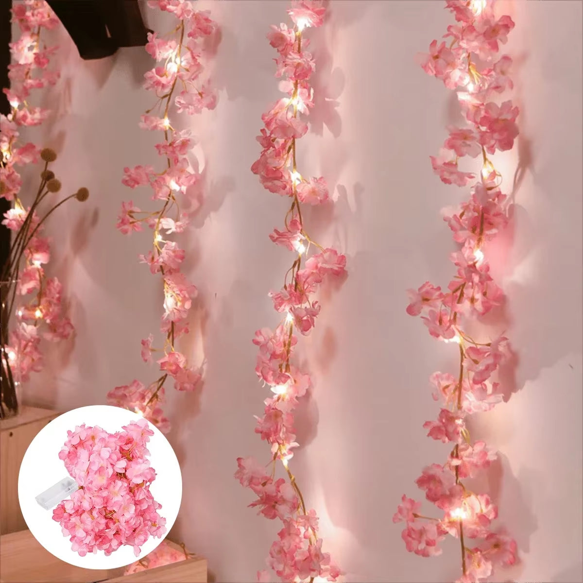 🌸Cherry Blossom Fairy String Lights – 2M 20 LEDs | Cozy, Whimsical Decor for Gaming Stations, Offices & Celebrations
