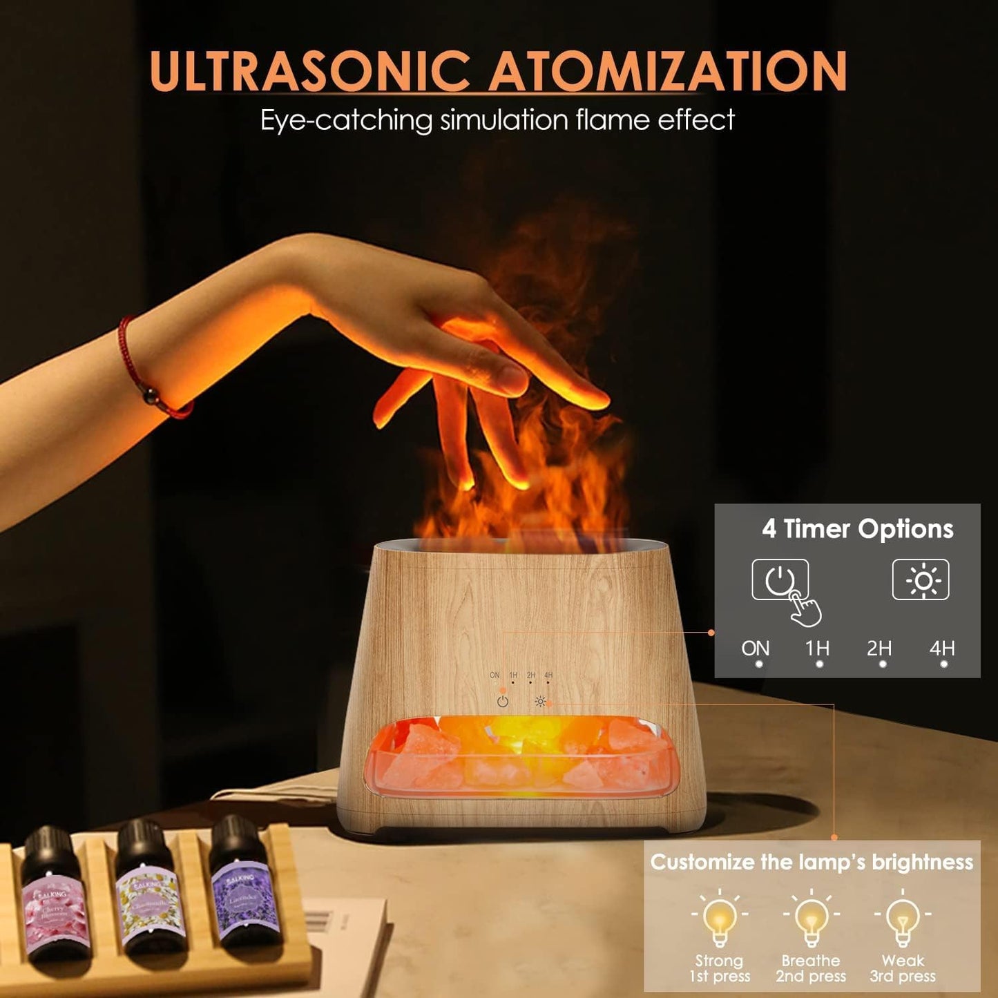 ๐ 2-in-1 Himalayan Salt Lamp & Essential Oil Diffuser โ 150ML Ultrasonic Cool Mist Humidifier with Flame Effect, Timer & Auto Shut-Off