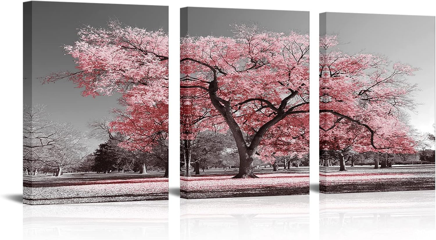 🌸Cherry Blossom Canvas Wall Art Set – Pink & Grey Modern Decor for Game Stations, Offices & Living Spaces | 3-Piece Framed, Ready to Hang | Geek Findings