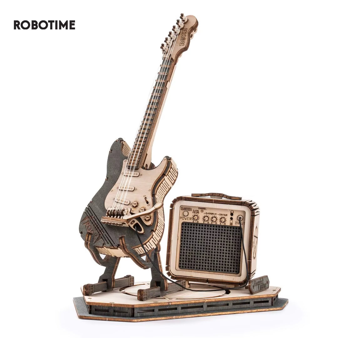 ๐ธ 3D Wooden Electric Guitar Puzzle Kit โ ROKR DIY Mini Model for Adults & Teens | Creative Desk Decor, Gift for Musicians, Geeks & Hobbyists (TG605K)