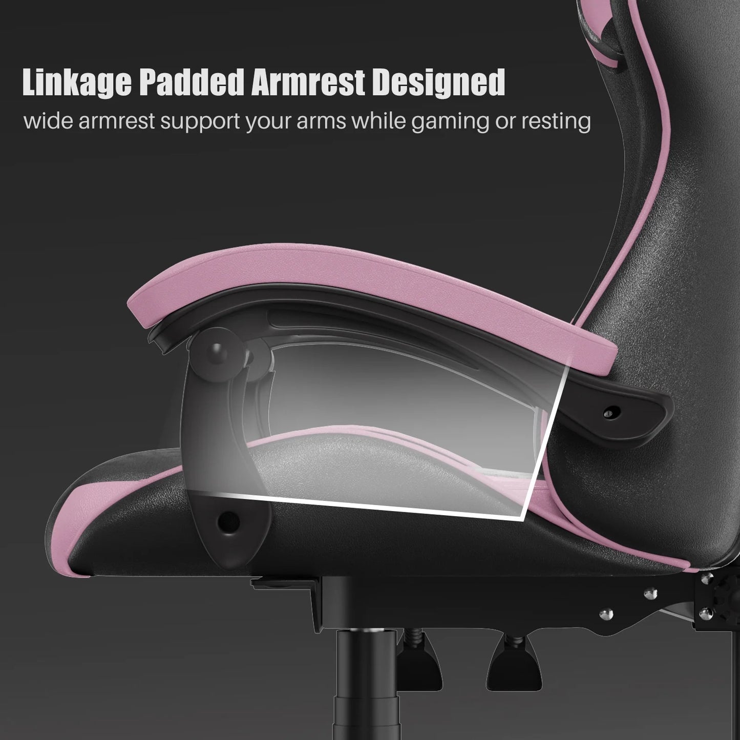 🌸🎮Bigzzia Pink & Black Racing Gaming Chair – Ergonomic Office Chair with Massage Lumbar Pillow, Adjustable Recline & Headrest | Cherry Blossom Collection | Geek Findings