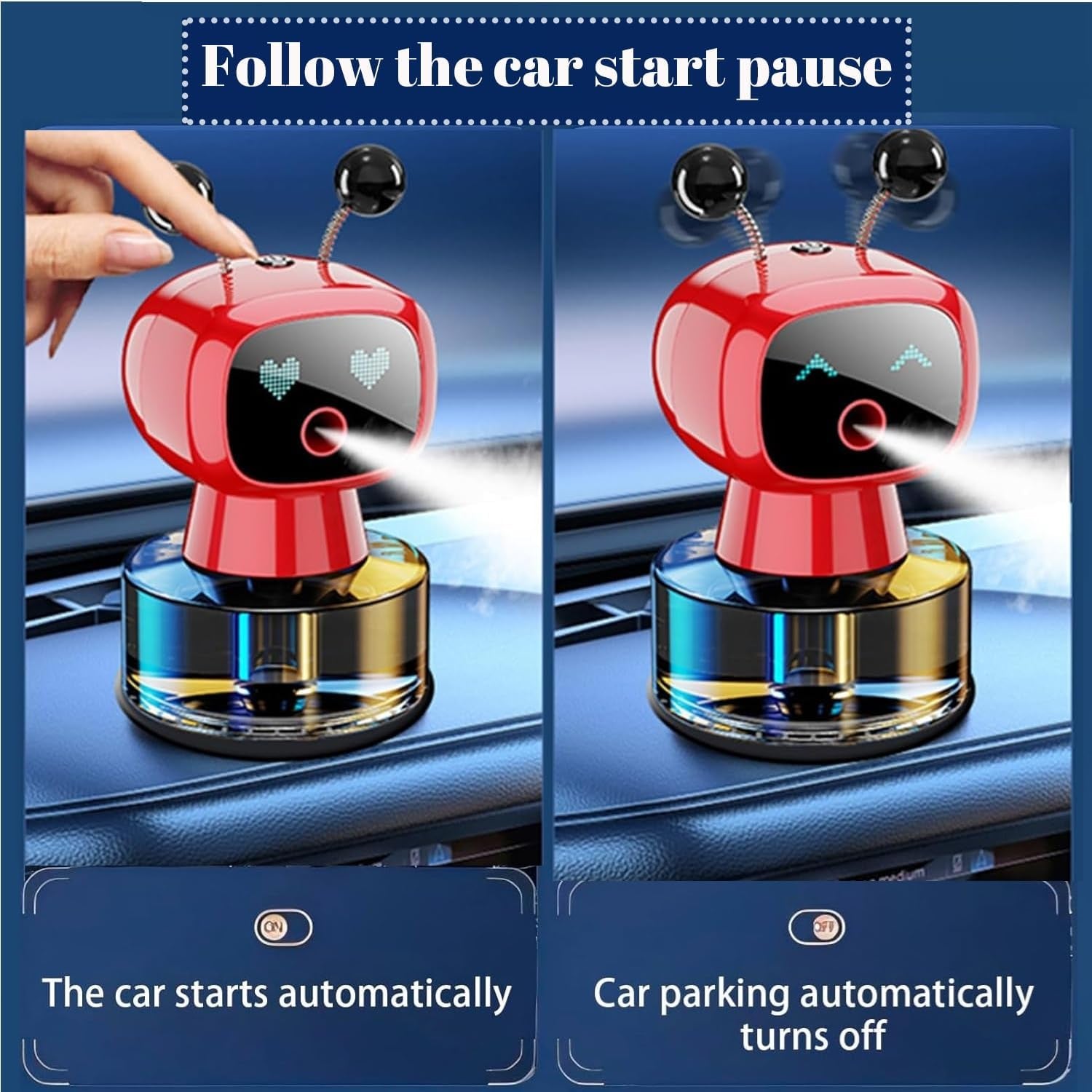 🤖Smart Robot Car Air Freshener – Intelligent Aromatherapy Diffuser with Vibration Sensor | Fine Mist Spray, 4 Modes, Refillable, USB Rechargeable