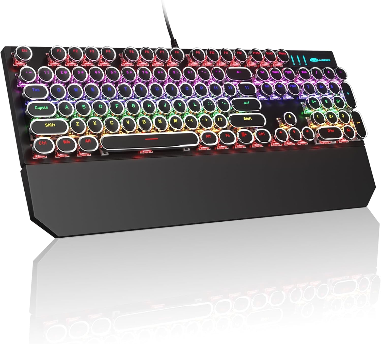 🌸⌨️ Retro Pink Typewriter Mechanical Gaming Keyboard – 104-Key Blue Switch Wired Keyboard with LED White Backlight & Wrist Rest | Perfect for Office & Game Stations | Geek Findings Cherry Blossom Collection