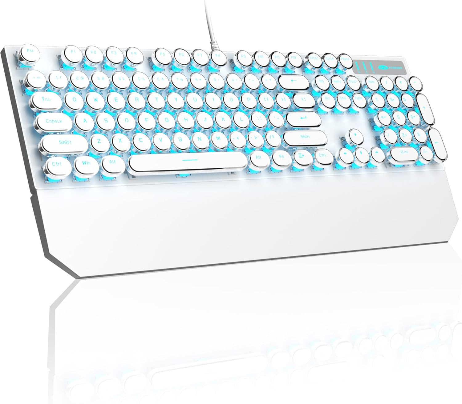 🌸⌨️ Retro Pink Typewriter Mechanical Gaming Keyboard – 104-Key Blue Switch Wired Keyboard with LED White Backlight & Wrist Rest | Perfect for Office & Game Stations | Geek Findings Cherry Blossom Collection