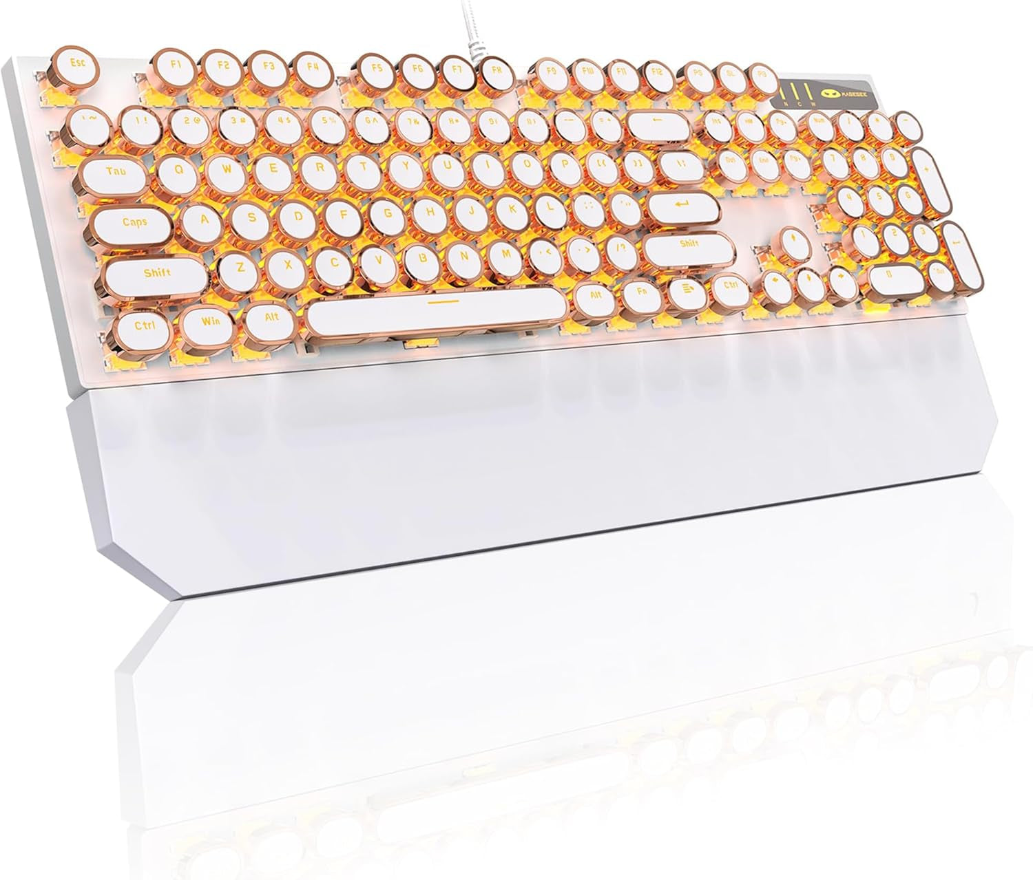 🌸⌨️ Retro Pink Typewriter Mechanical Gaming Keyboard – 104-Key Blue Switch Wired Keyboard with LED White Backlight & Wrist Rest | Perfect for Office & Game Stations | Geek Findings Cherry Blossom Collection