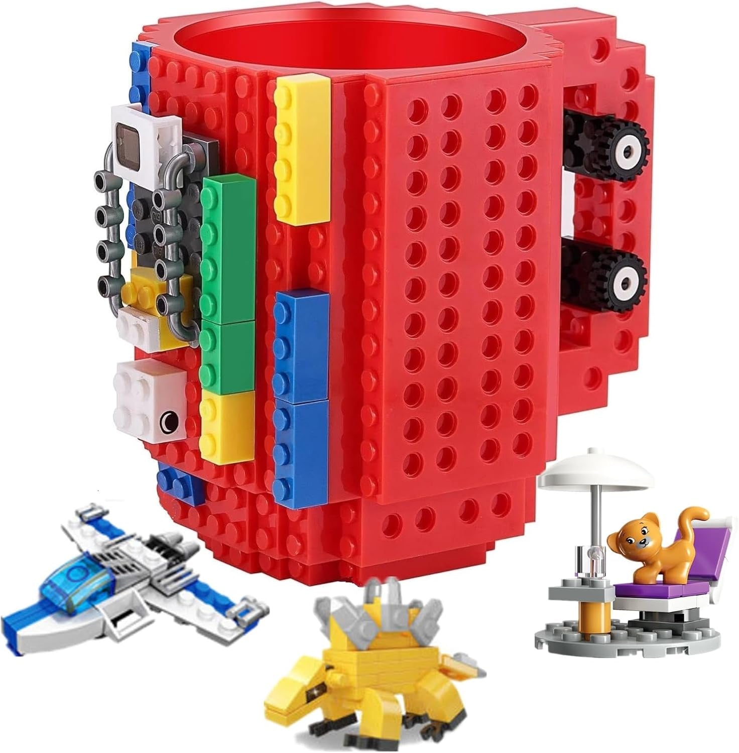 🧱☕Build-On Brick Coffee Mug – DIY Block-Compatible Cup for Adults & Kids | Creative Desk Toy, Geek Gift, Office Icebreaker | Includes Bonus Bricks | 15oz