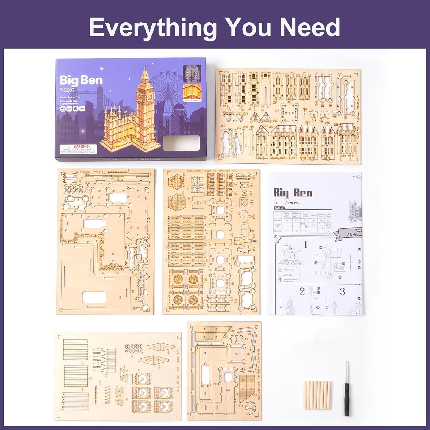 🧩 Big Ben 3D Wooden Puzzle Kit – Iconic London Landmark Model for Adults & Teens (14+)