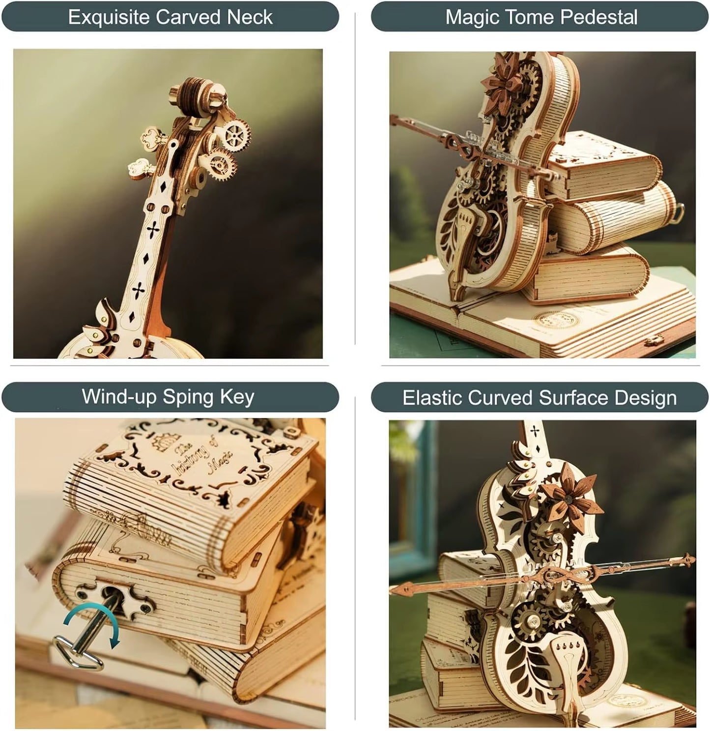 ROKR 199Pcs 3D Wooden Puzzle Magic Cello Music Box | Mechanical Music Box Toy with Nocturne Melodies | Perfect Gift for Music Lovers & Puzzle Enthusiasts