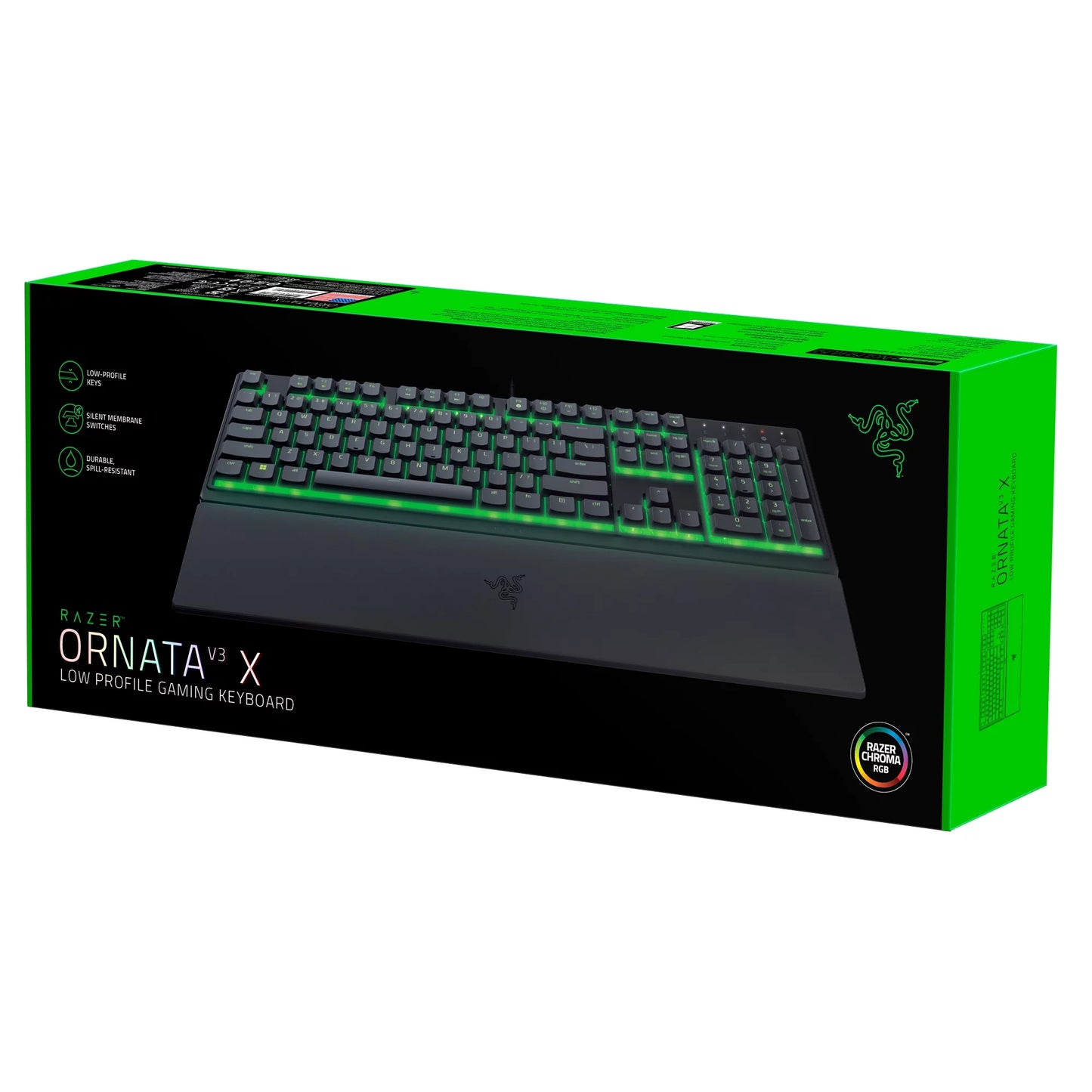Razer Ornata V3 X Wired Gaming Keyboard โ Slim, Silent, RGB-Backlit with Wrist Rest & Spill-Resistant Design
