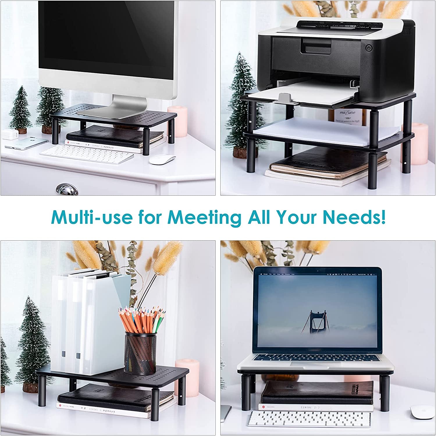 π₯οΈ Adjustable Metal Monitor Riser Stand β Ergonomic Mesh Platform with 3 Height Settings | Sturdy Computer Stand for Flat Screen Monitors, Laptops, Printers & iMac