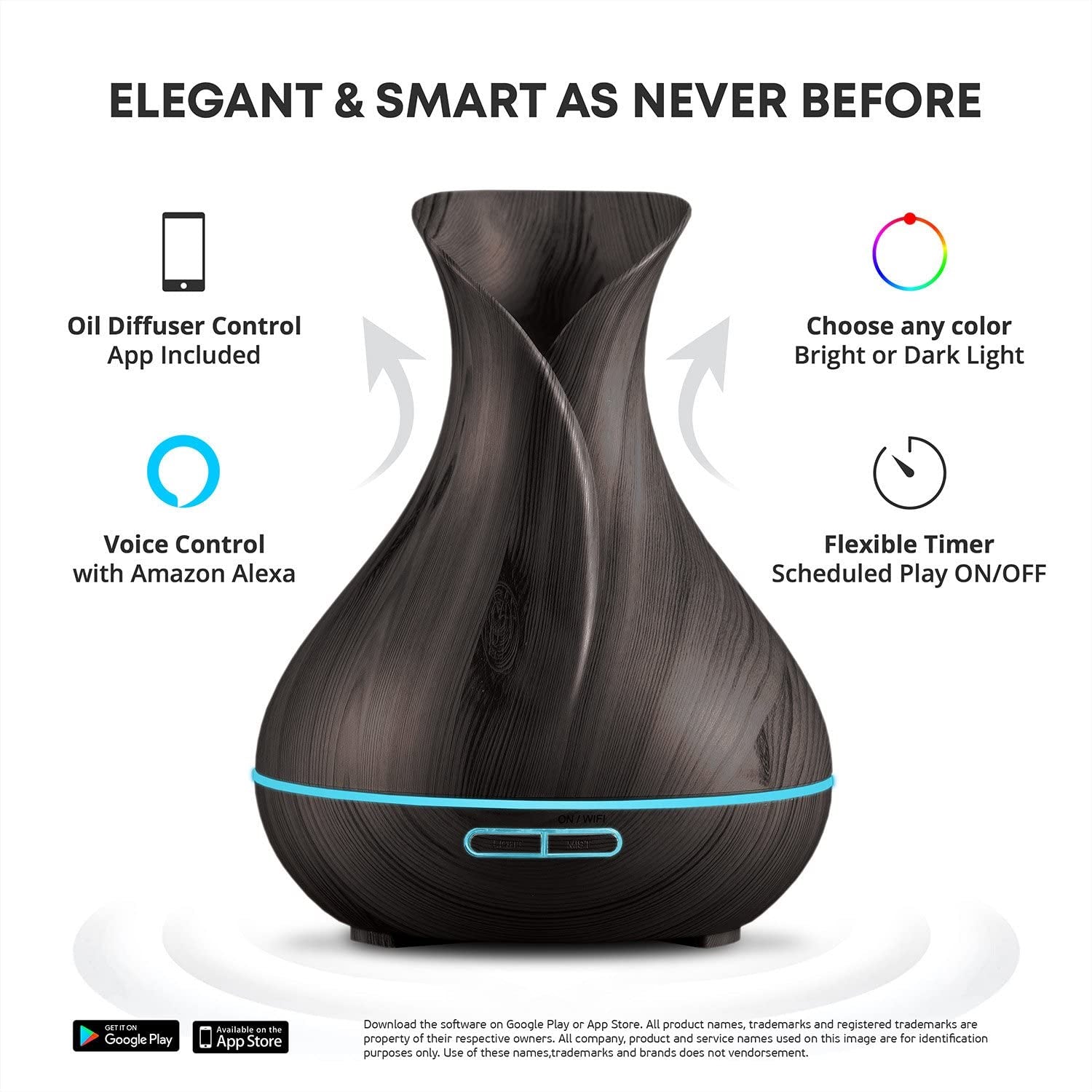 🧠 Smart WiFi Essential Oil Diffuser & Humidifier – 400ML Ultrasonic Cool Mist with Alexa & Google Home, App + Voice Control, LED Timer, Schedule Feature