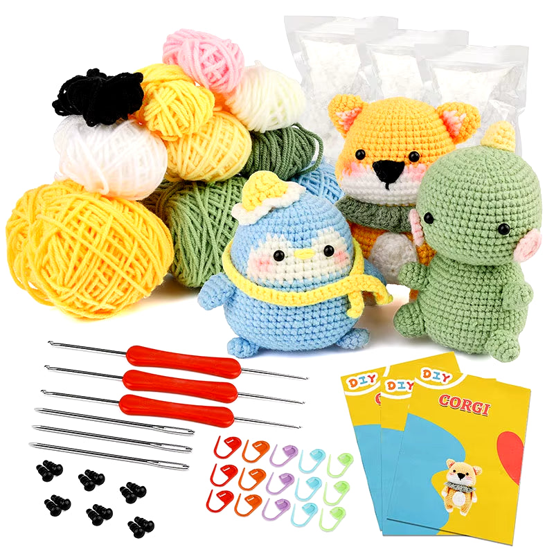 DIY Crochet Animal Kit for Beginners โ Plush Yarn Animal Craft Set (Dinosaur, Fox, Elephant, More) | Geeky Handmade Decor & Stress-Free Hobby for Adults & Teens