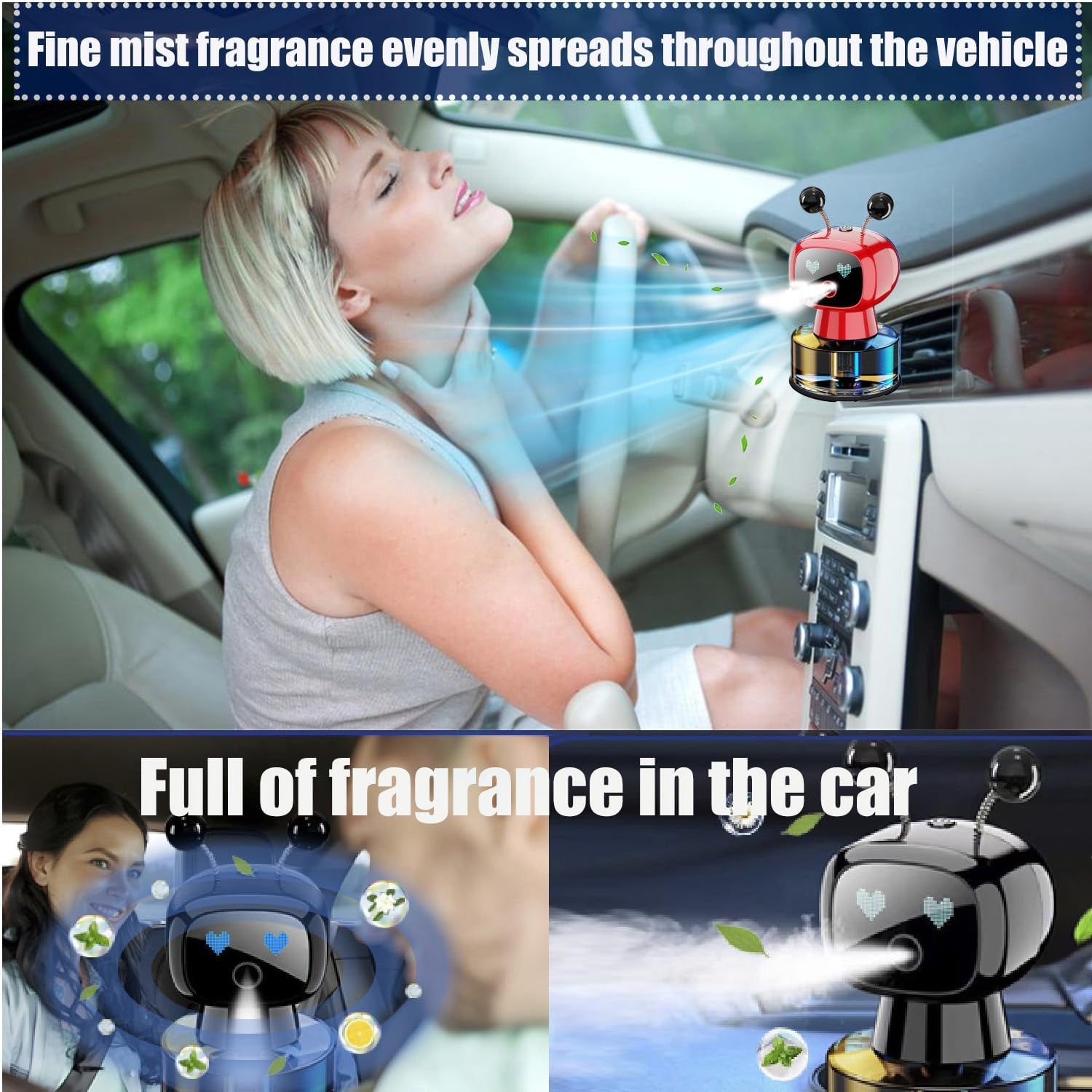 🤖Smart Robot Car Air Freshener – Intelligent Aromatherapy Diffuser with Vibration Sensor | Fine Mist Spray, 4 Modes, Refillable, USB Rechargeable