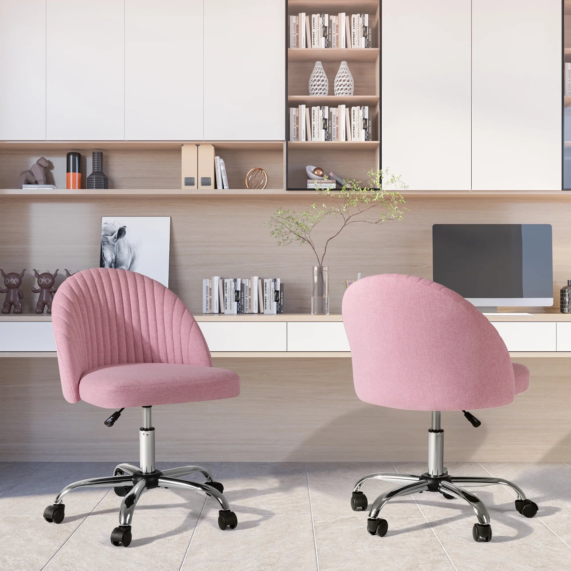 🌸Blossom Breeze: Adjustable Pink Home Office Chair – Mid-Back Rolling Task Chair for Bedroom, Living Room, Study | Cherry Blossom Collection