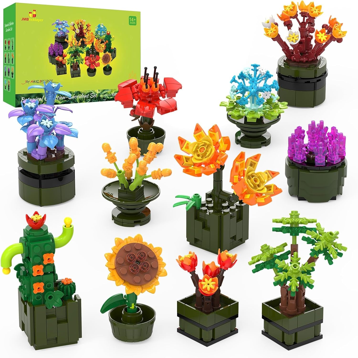 🌿JMBricklayer Succulent Bonsai Building Set – 9 Colorful Succulent Models with 750 Bricks | DIY Desk & Room Decor, Creative Gift for Plant Lovers & Art Enthusiasts