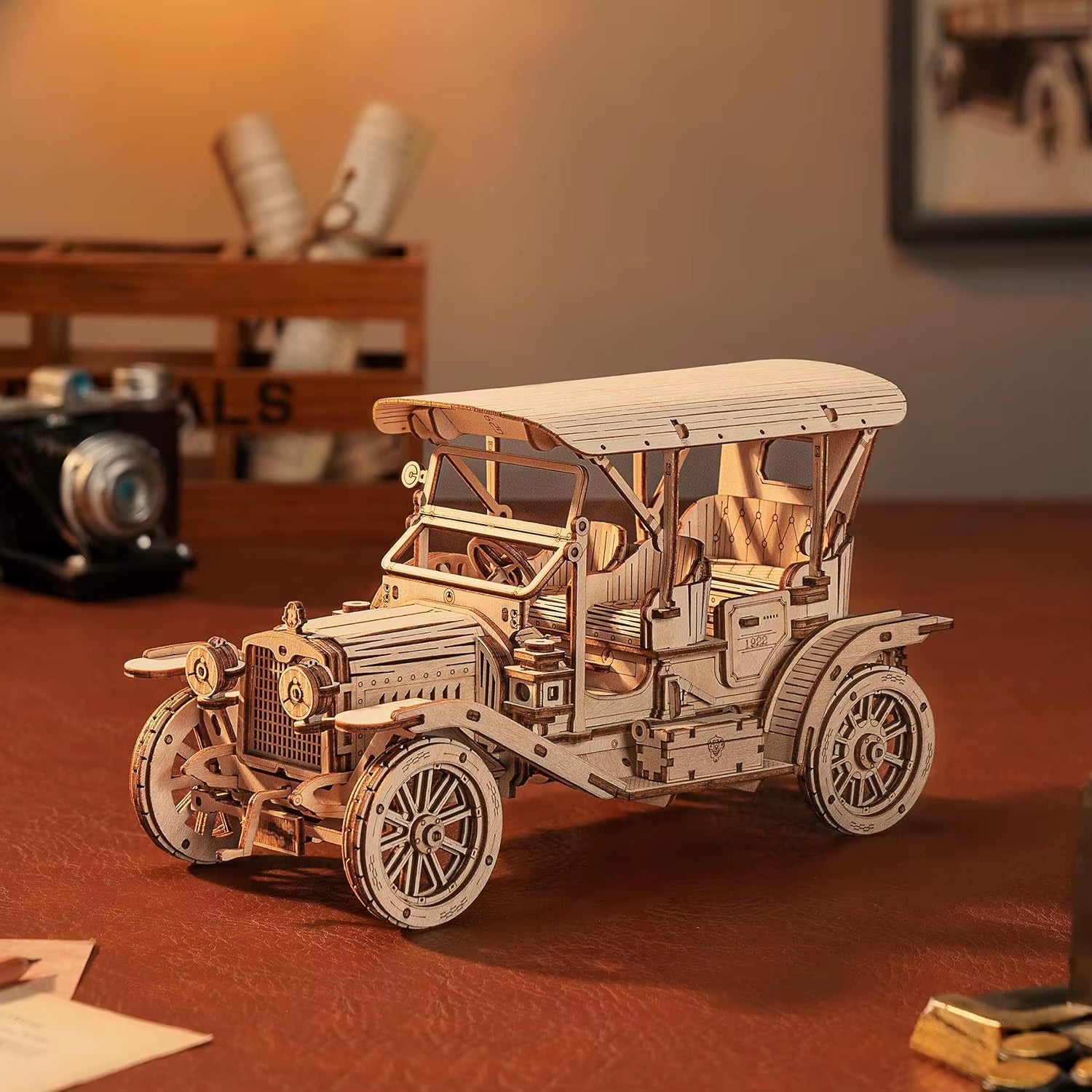 ROKR Vintage Car 3D Wooden Puzzle Kit – Retro Buildable Model for Adults | Antique-Inspired Home & Desk Décor | Geek Findings