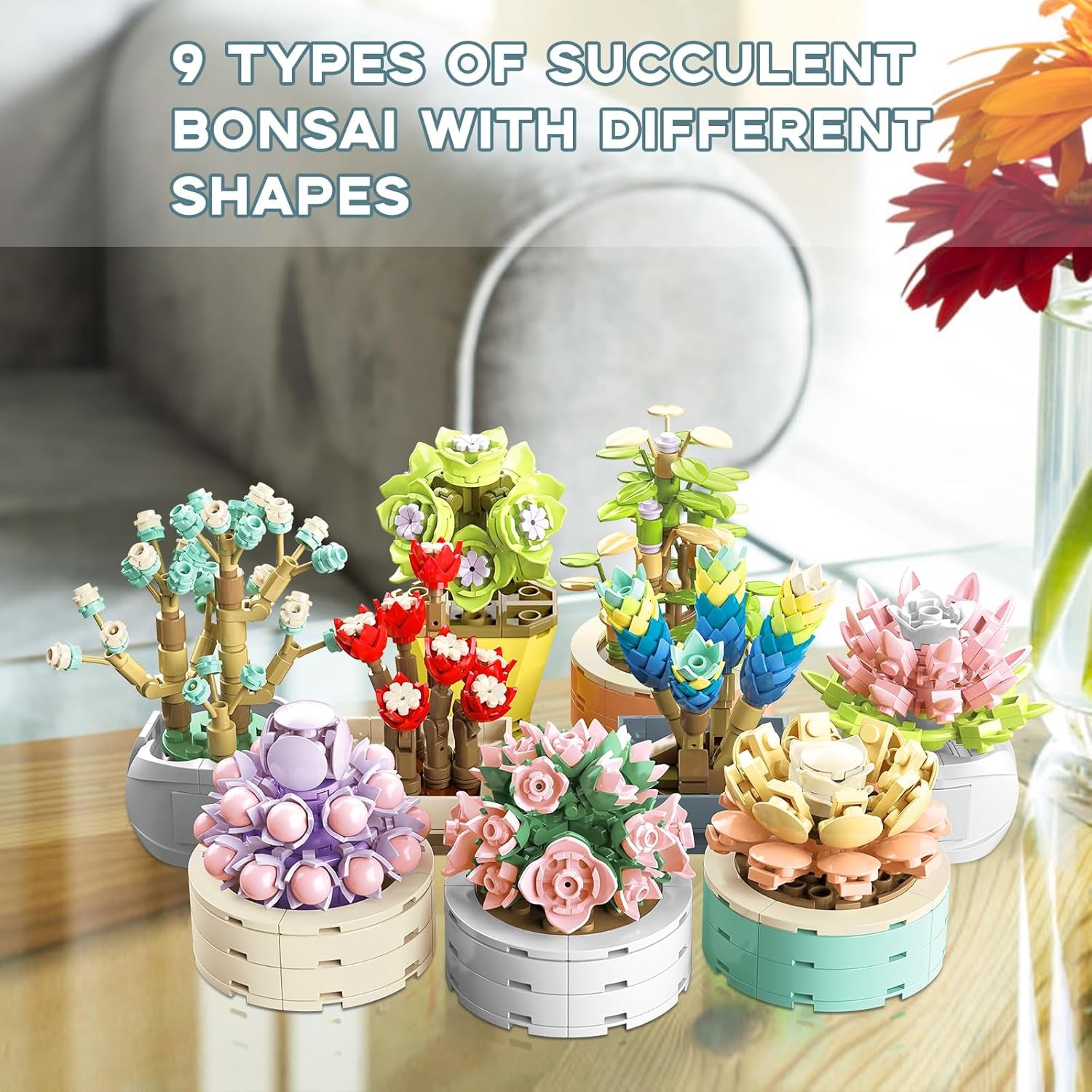 🌿JMBricklayer Succulent Bonsai Building Set – 9 Colorful Succulent Models with 750 Bricks | DIY Desk & Room Decor, Creative Gift for Plant Lovers & Art Enthusiasts