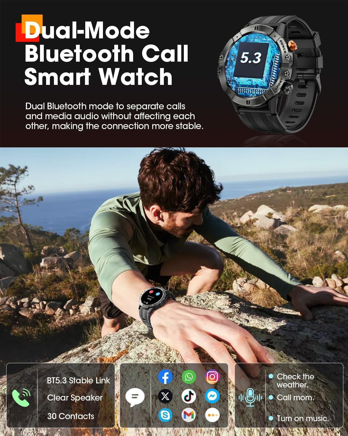 TitanCore Bluetooth Military Smartwatch – Rugged Fitness Tracker with Calls, Heart Monitor, 124 Sports Modes & 10-Day Battery | Compatible with iPhone & Android