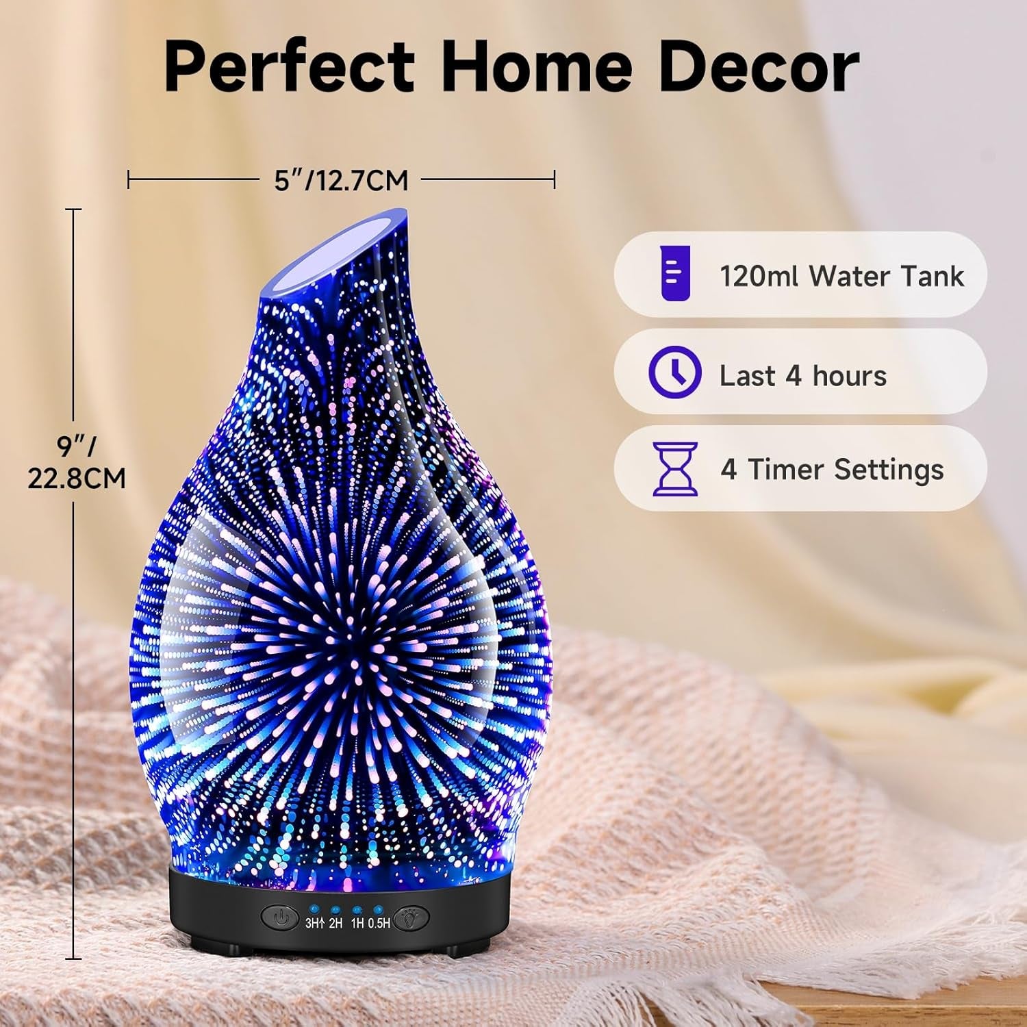 🌬️Essential Oil Diffuser – 120ML Glass Aromatherapy Humidifier with LED Lights & Auto Shut-Off