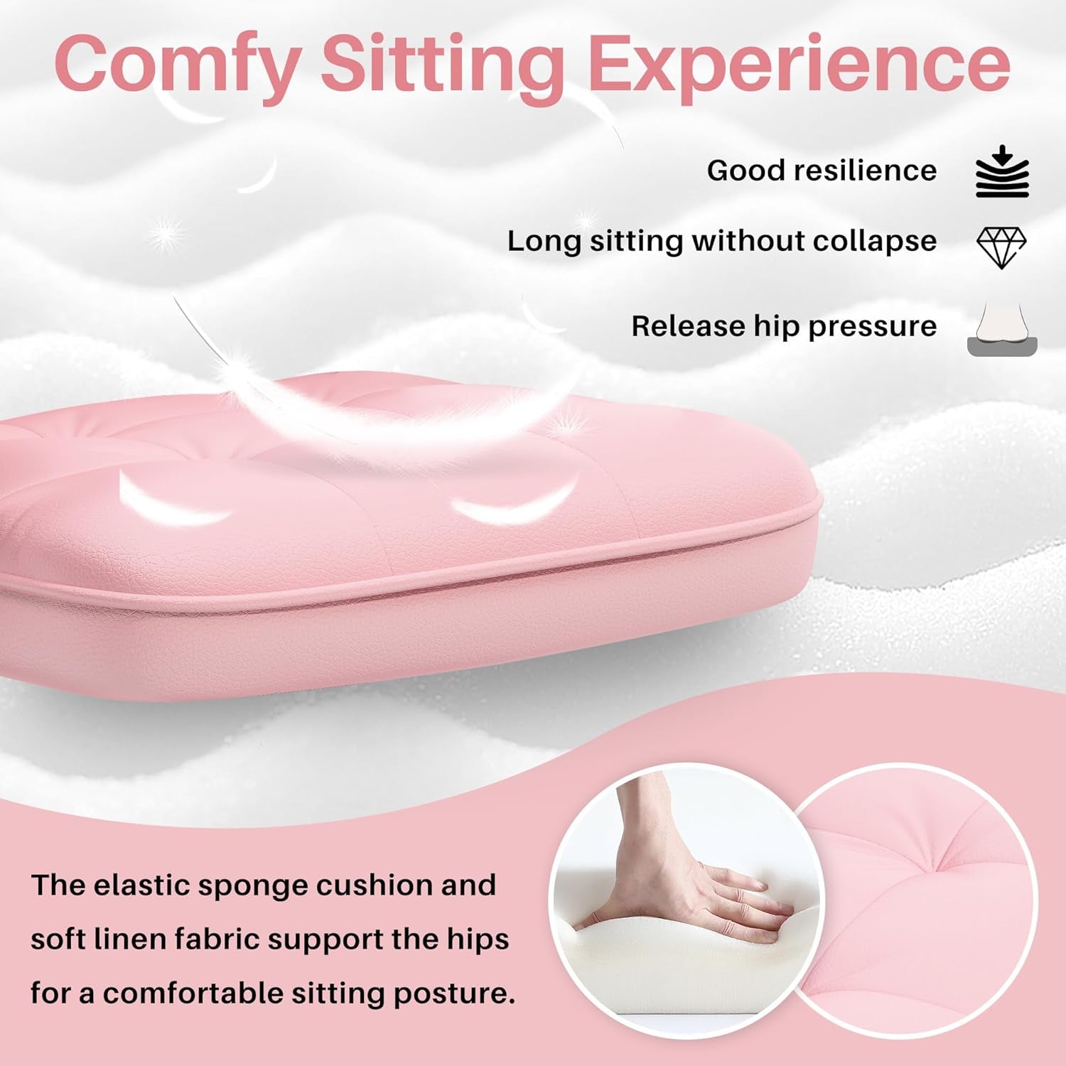 🌸Blossom Luxe: Pink PU Leather Office Chair – Adjustable Swivel Desk Chair with Wheels and Padded Arms | Cherry Blossom Collection