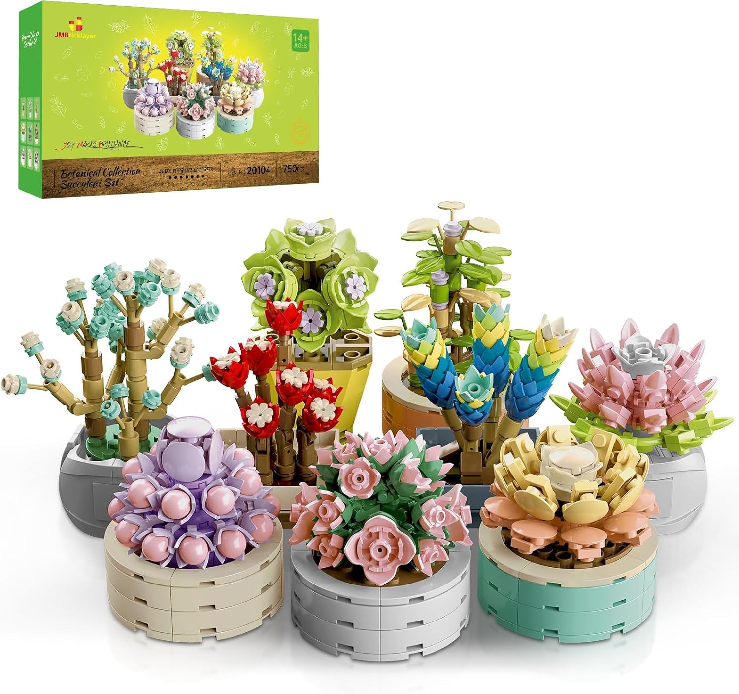 🌿JMBricklayer Succulent Bonsai Building Set – 9 Colorful Succulent Models with 750 Bricks | DIY Desk & Room Decor, Creative Gift for Plant Lovers & Art Enthusiasts