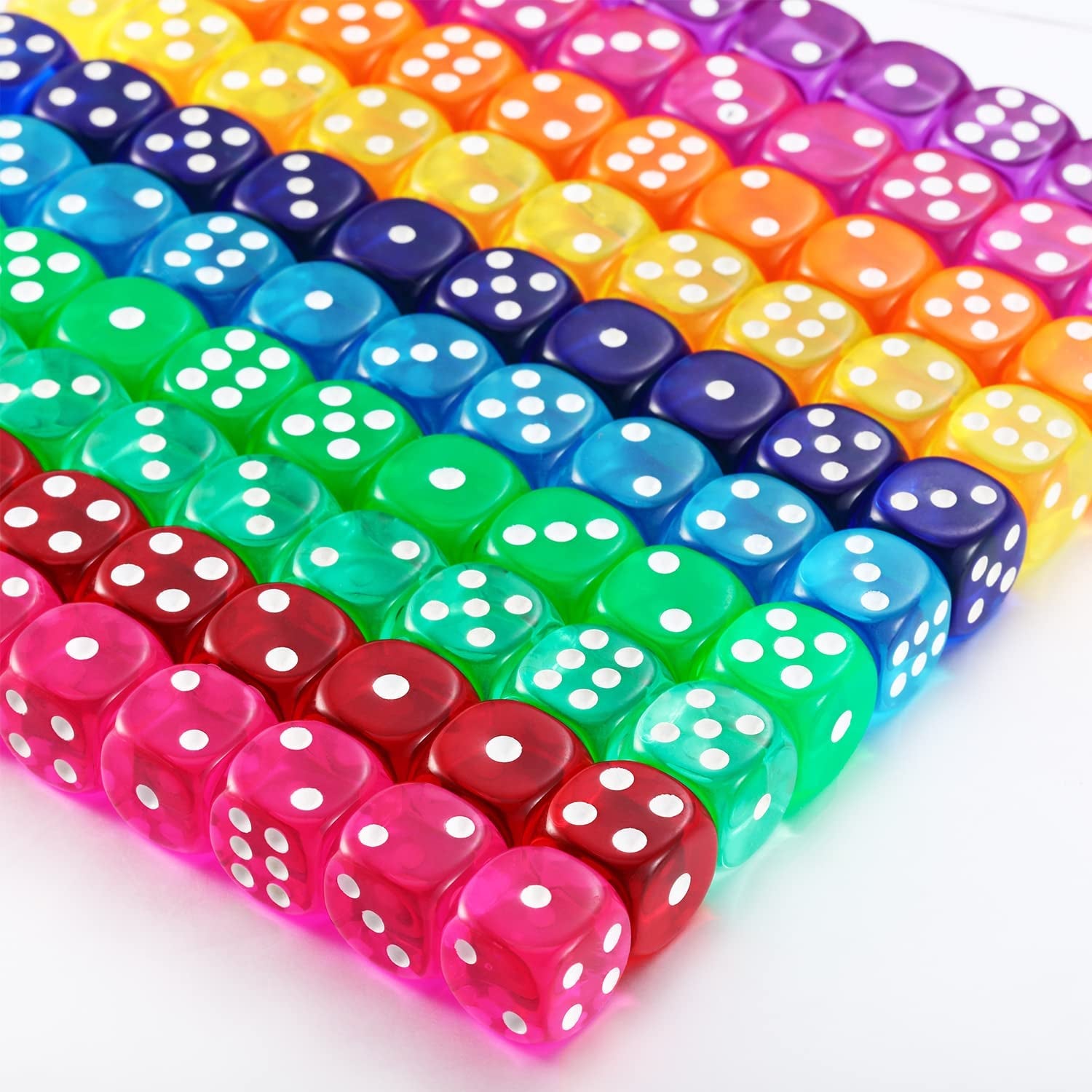100 PCS 6 Sided Games Dice Set, Colored Dice with Black Velvet Pouches for Playing Games, like Board Games, Dice Games, Math Games, Party Favors and More(Rainbow Color, 14 Mm)