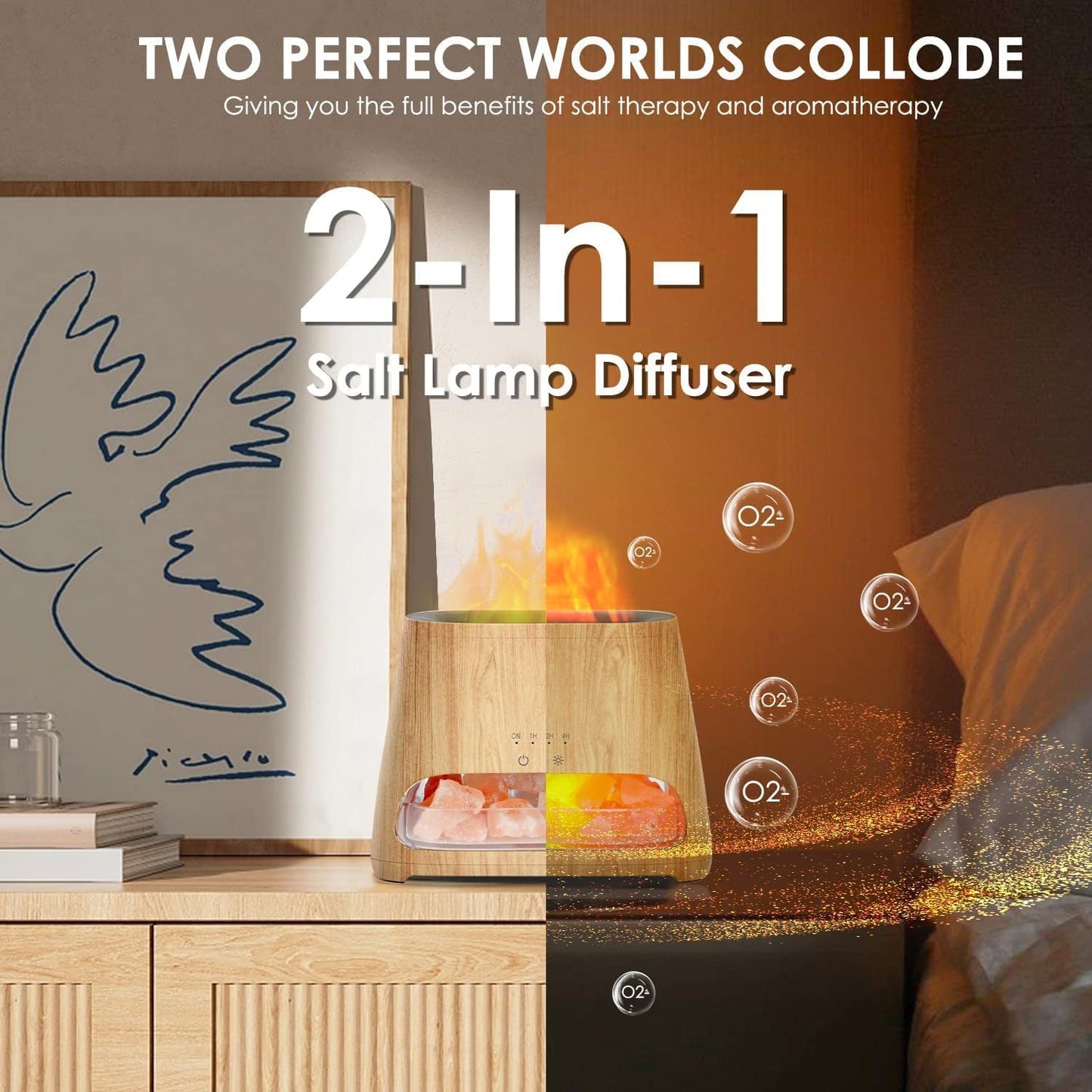 ๐ 2-in-1 Himalayan Salt Lamp & Essential Oil Diffuser โ 150ML Ultrasonic Cool Mist Humidifier with Flame Effect, Timer & Auto Shut-Off
