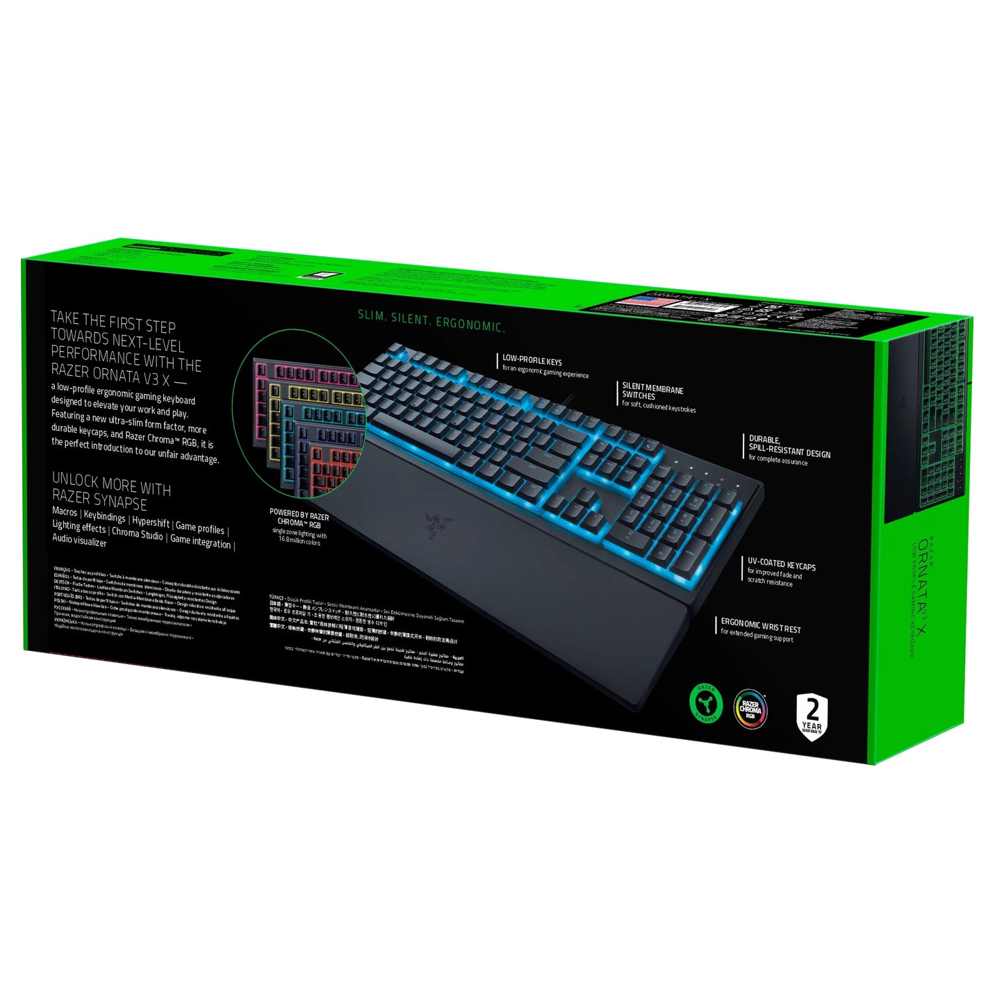 Razer Ornata V3 X Wired Gaming Keyboard โ Slim, Silent, RGB-Backlit with Wrist Rest & Spill-Resistant Design