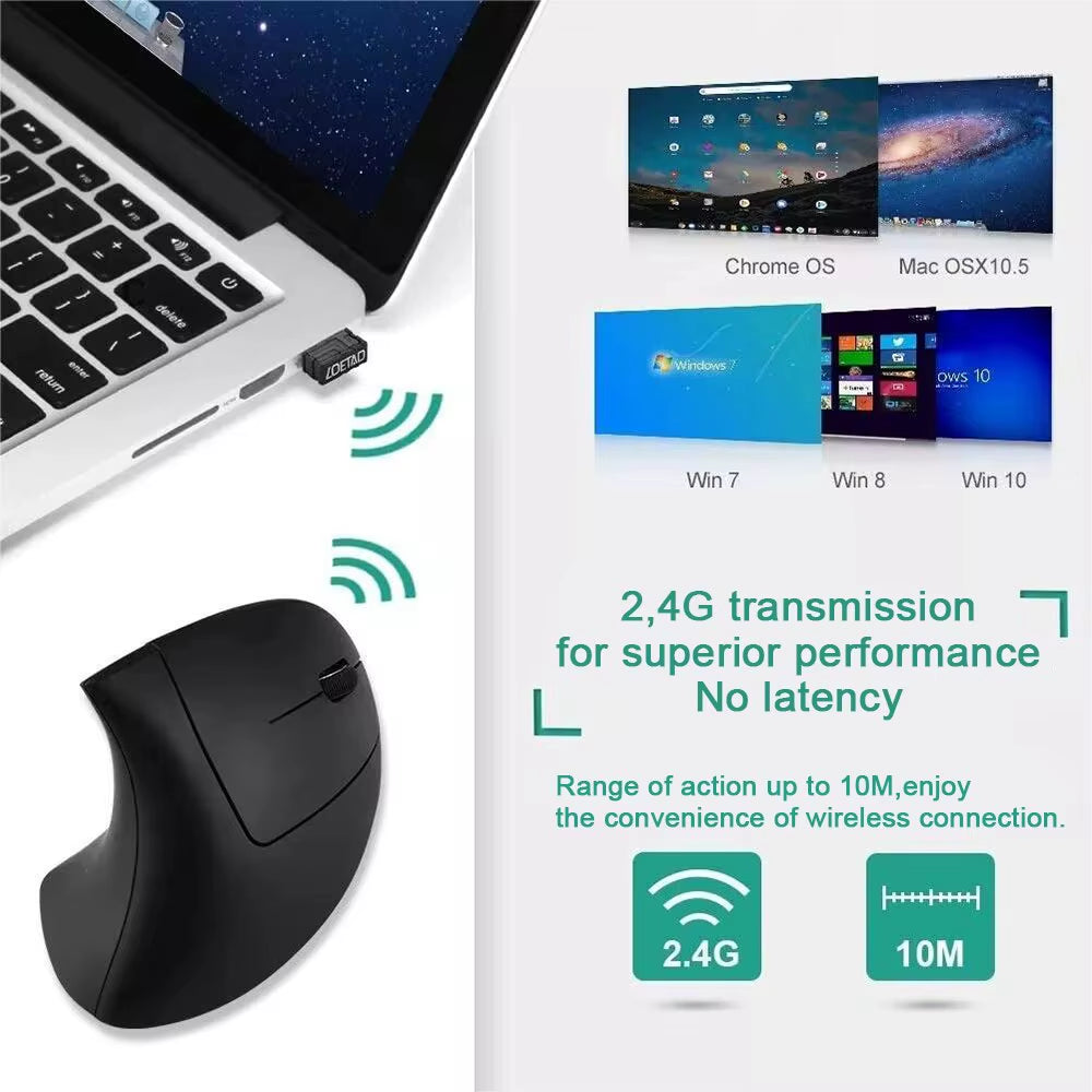🖱️Ergonomic Vertical Wireless Mouse – 2.4GHz Optical with 6 Buttons & Adjustable DPI (800/1200/1600) | Comfortable Design for PC, Laptop & Office Use