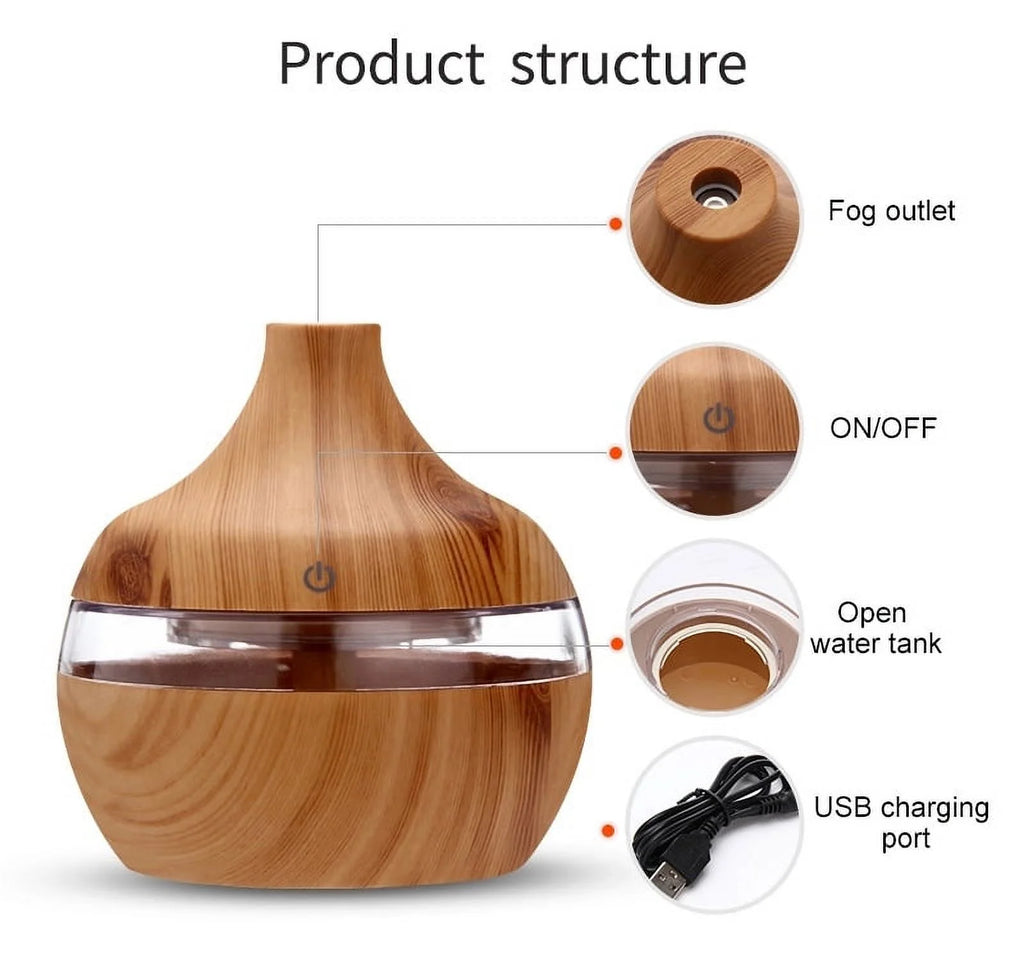 🌿 300ML Cool Mist Essential Oil Diffuser & Humidifier – Ultrasonic Aroma Air Freshener with Auto Shut-Off, 7 LED Colors & Timer 